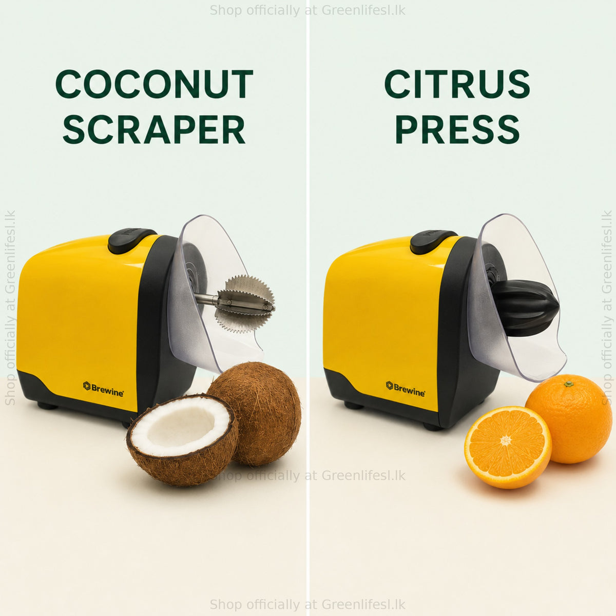 Brewine 2-in-1 coconut scraper and citrus press in both modes: coconut scraper blade and citrus press cone