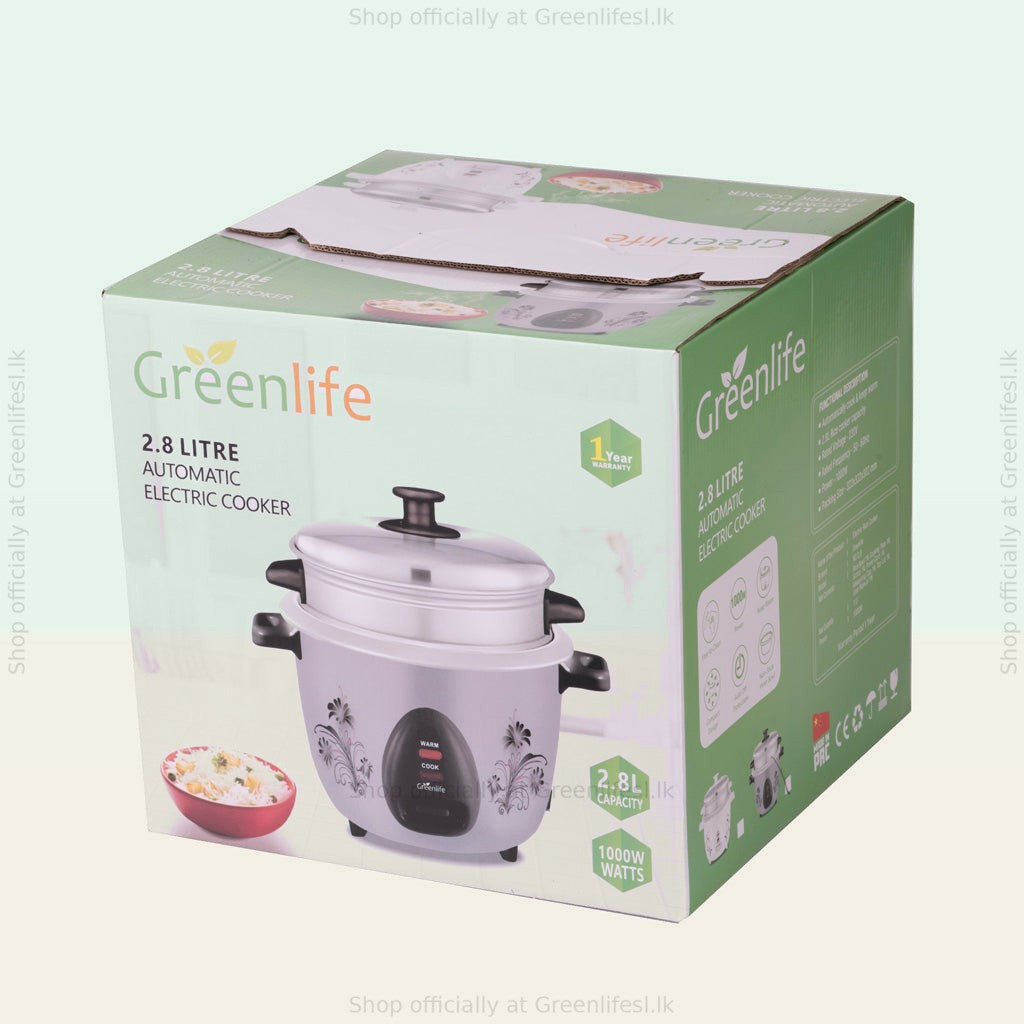 Green Life 2.8L automatic rice cooker with steamer retail box, 2.8 litre automatic electric cooker, 1000W