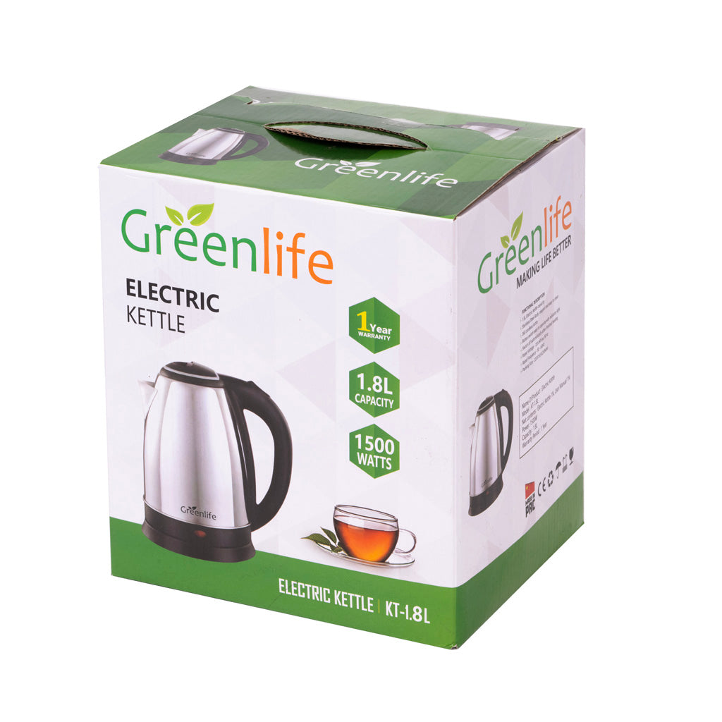 Green Life 1.8L Electric Kettle Stainless Steel Body 1500W Fast Boil Sri Lanka Main view