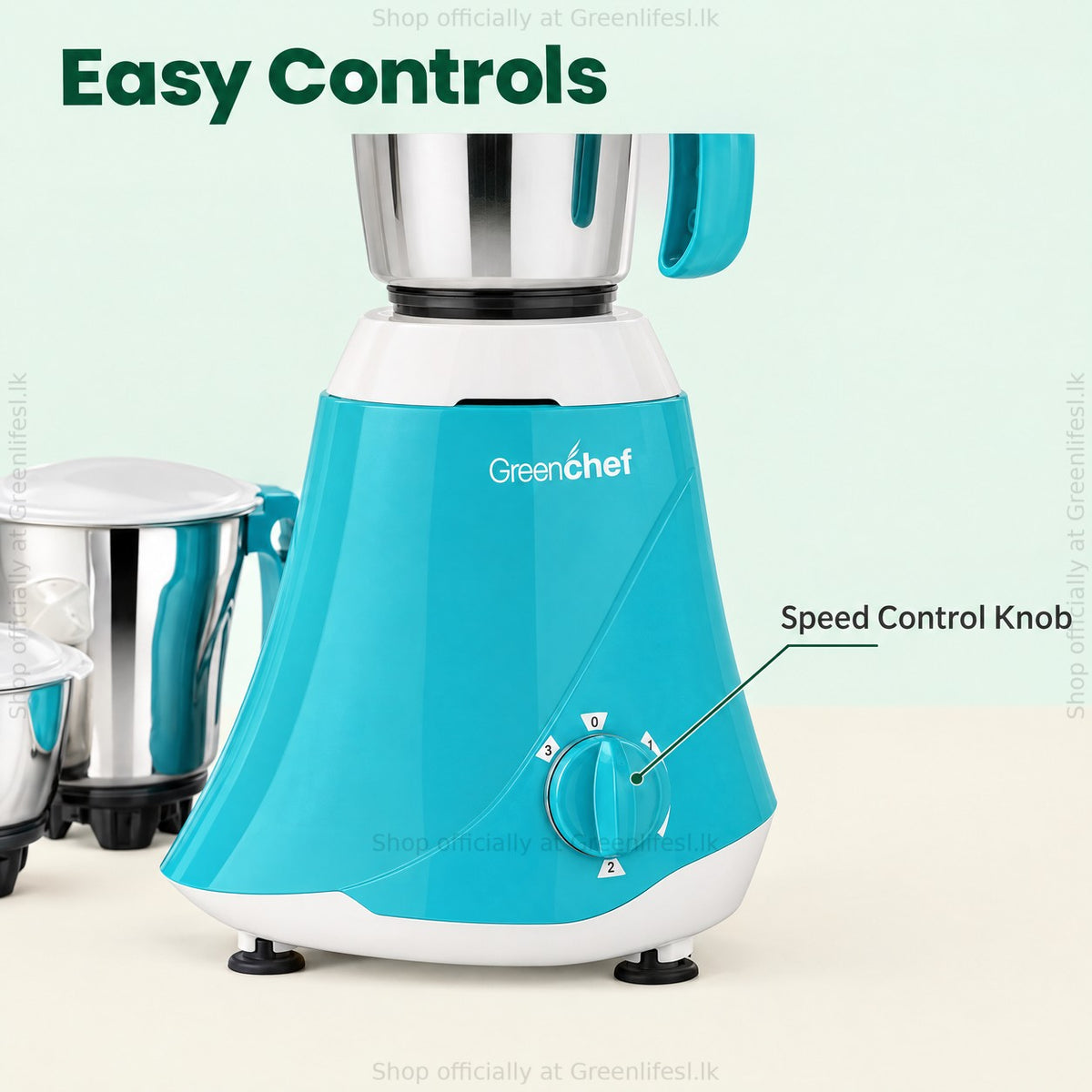 GreenChef 3-jar mixer grinder 550W speed control knob close-up