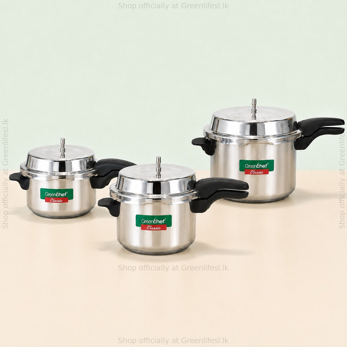 GreenChef Classic stainless steel pressure cooker range in small, medium and large sizes