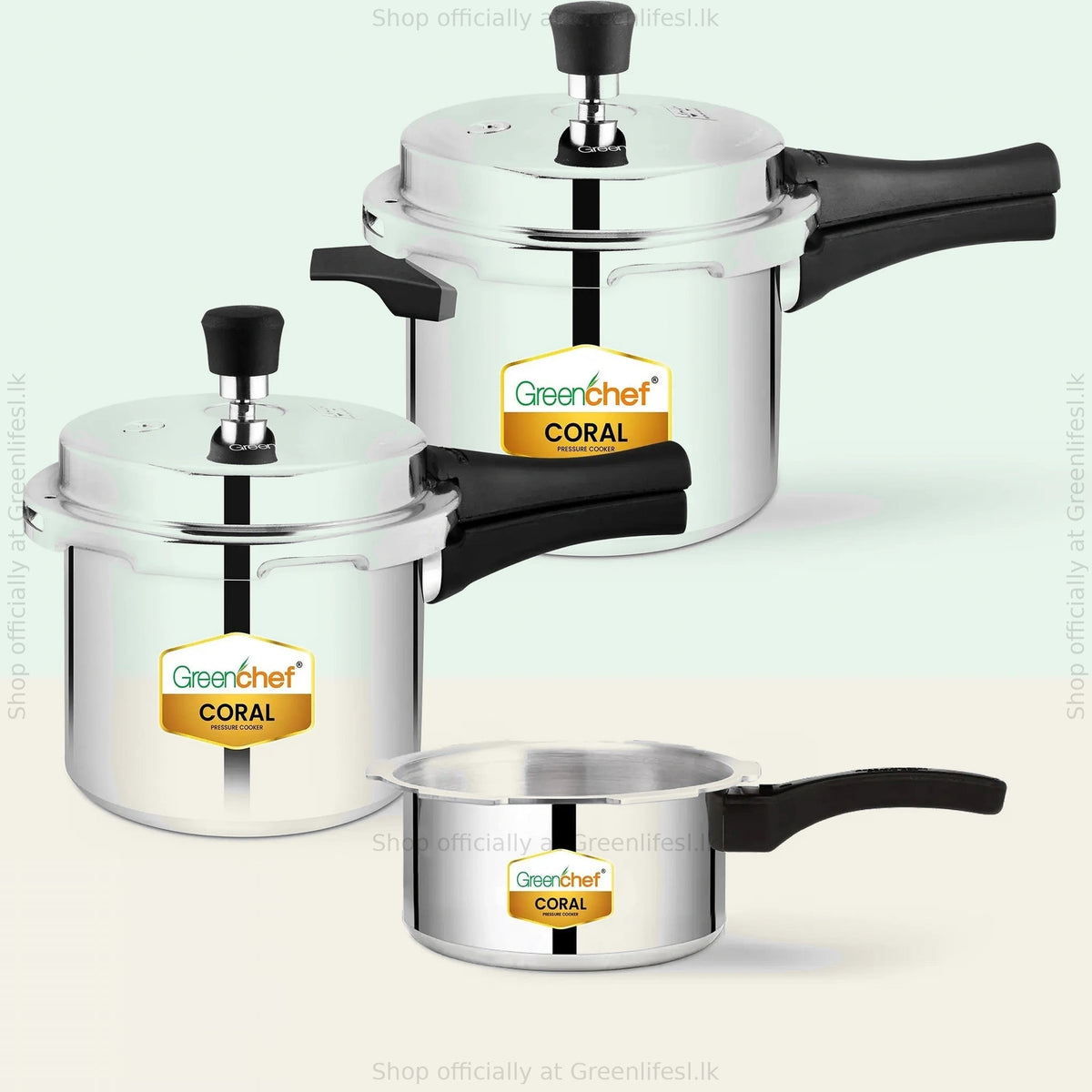GreenChef Coral pressure cooker combo 5L, 3L and 2L, aluminium with black handles