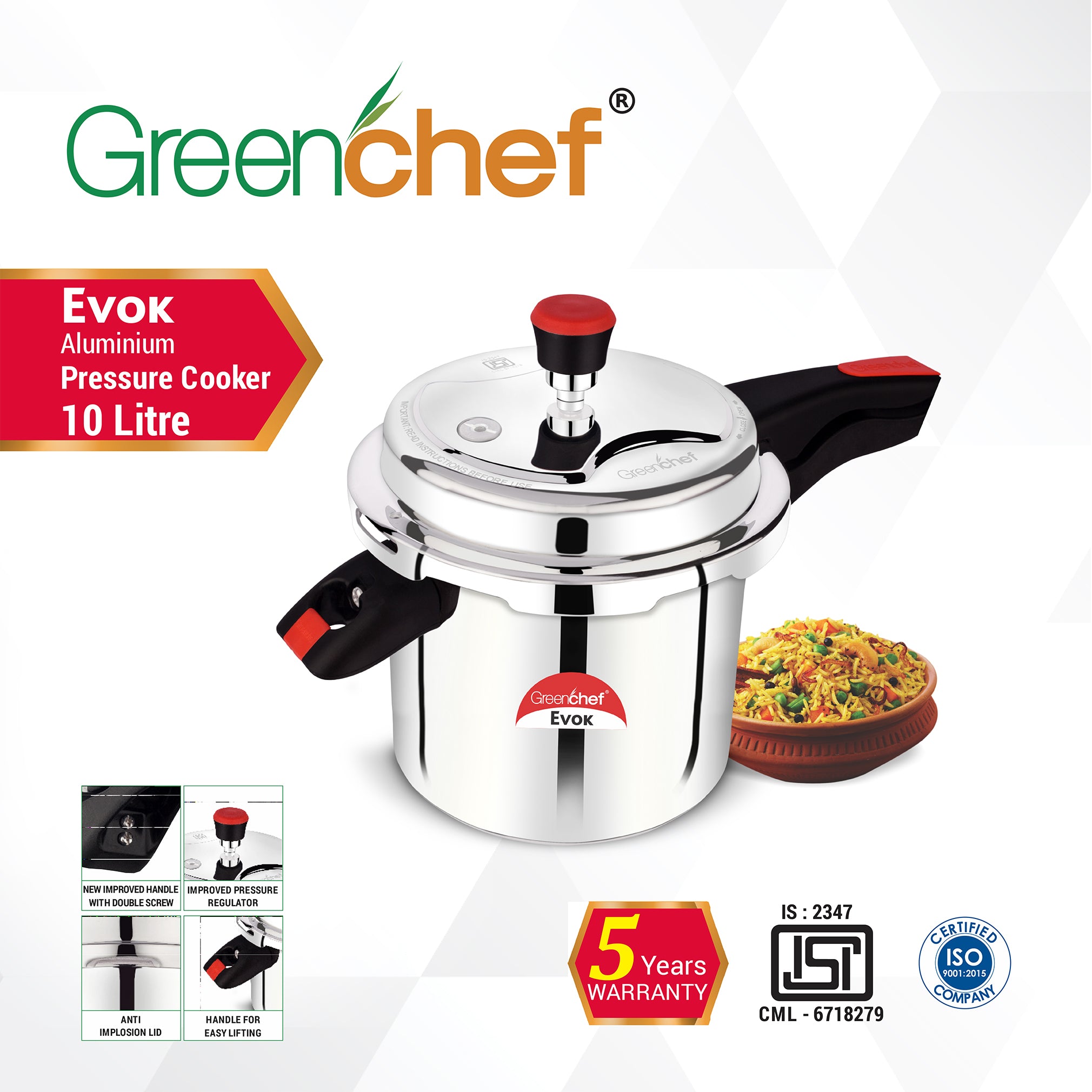 GreenChef Evok aluminium pressure cooker 10L Sri Lanka - extra large commercial pressure cooker by authorized importer Greenlifesl.lk