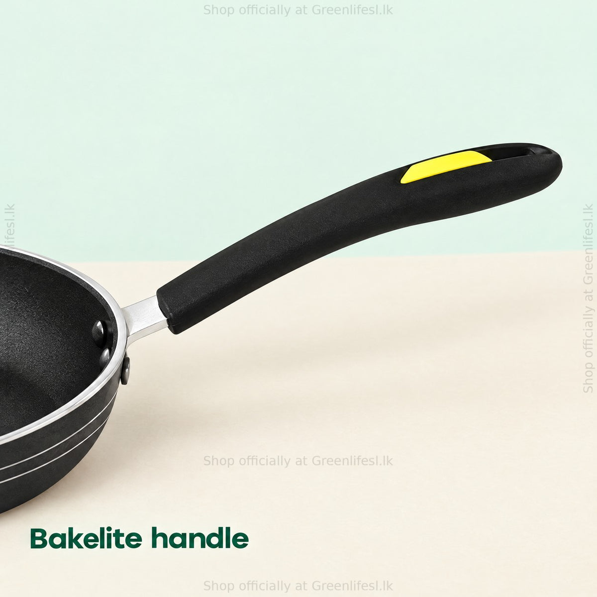 GreenChef Evok 240mm non-stick fry pan Bakelite handle close-up