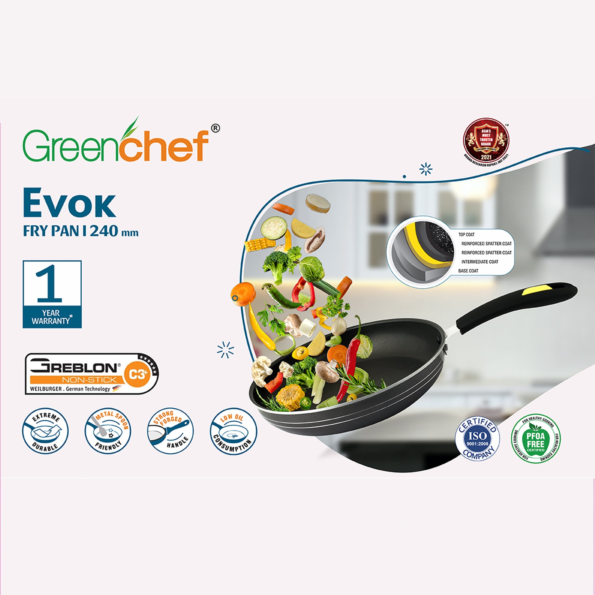 Heat-resistant bakelite handle on GreenChef Evok 240mm fry pan, imported by Greenlifesl.lk in Sri Lanka