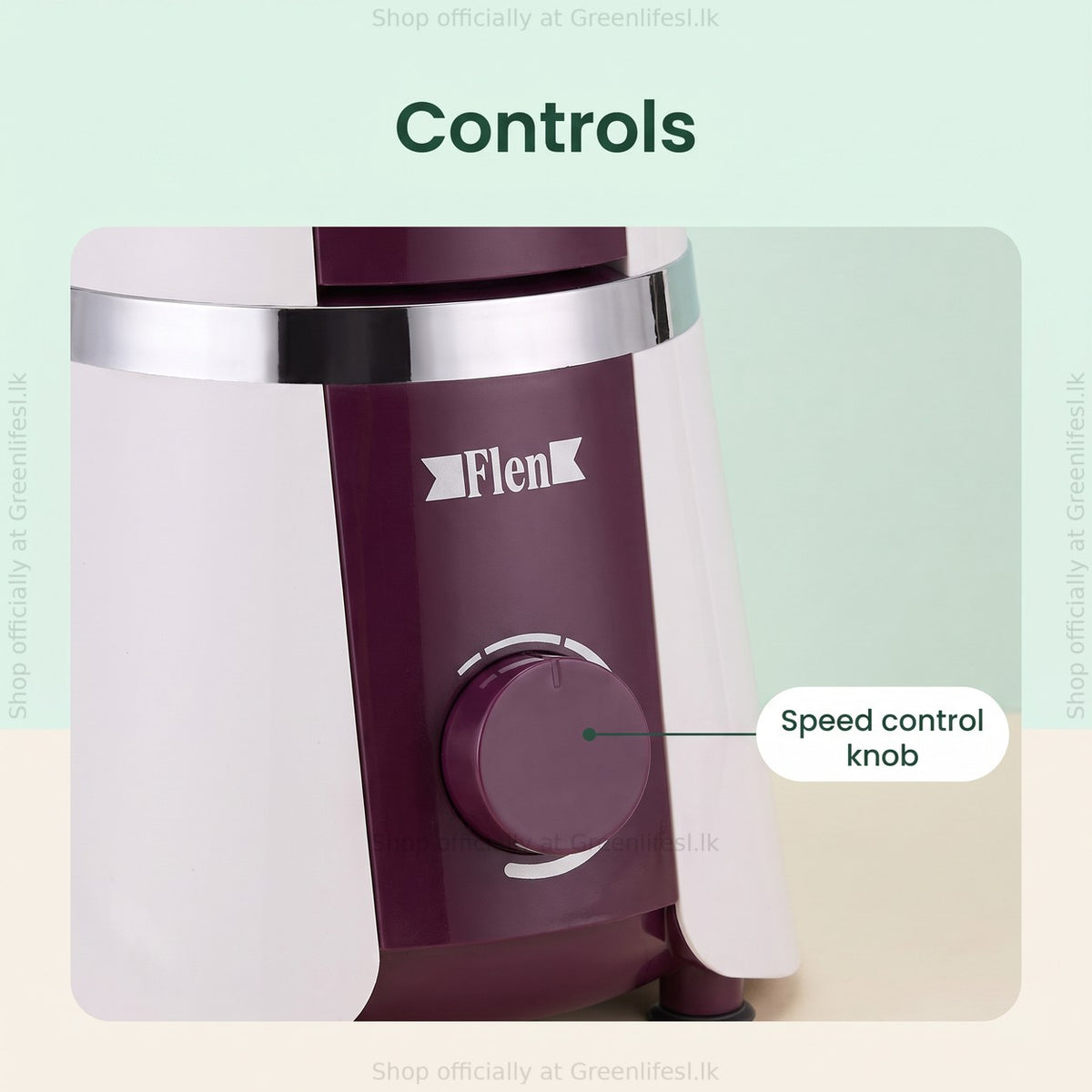 GreenChef Flen Plus 1HP mixer grinder controls: speed control knob on the motor unit