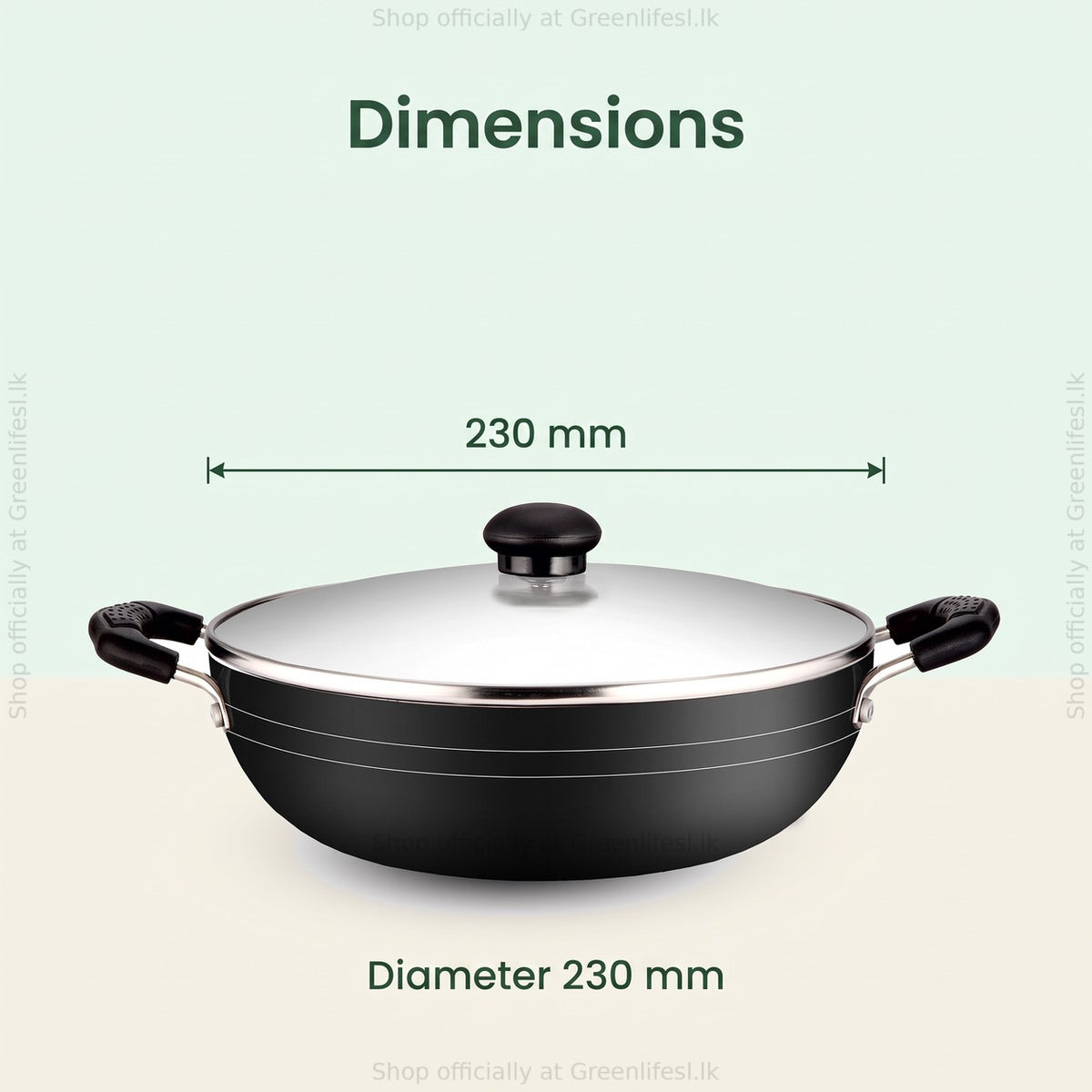 GreenChef Namo kadai with stainless steel lid dimensions, 230 mm diameter