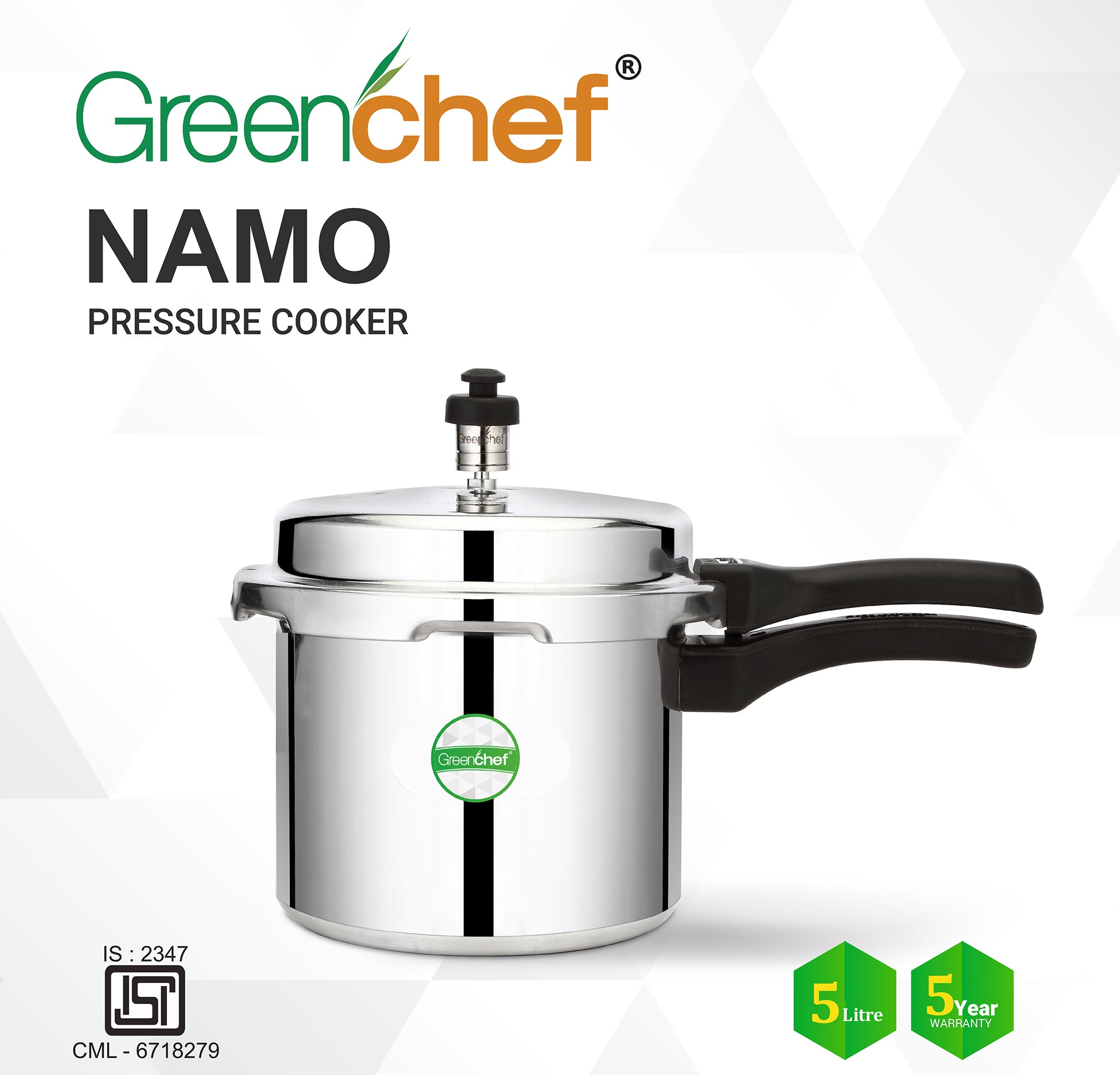 GreenChef pressure cooker Namo 5 litre Sri Lanka - medium capacity aluminium cooker by authorized importer Greenlifesl.lk