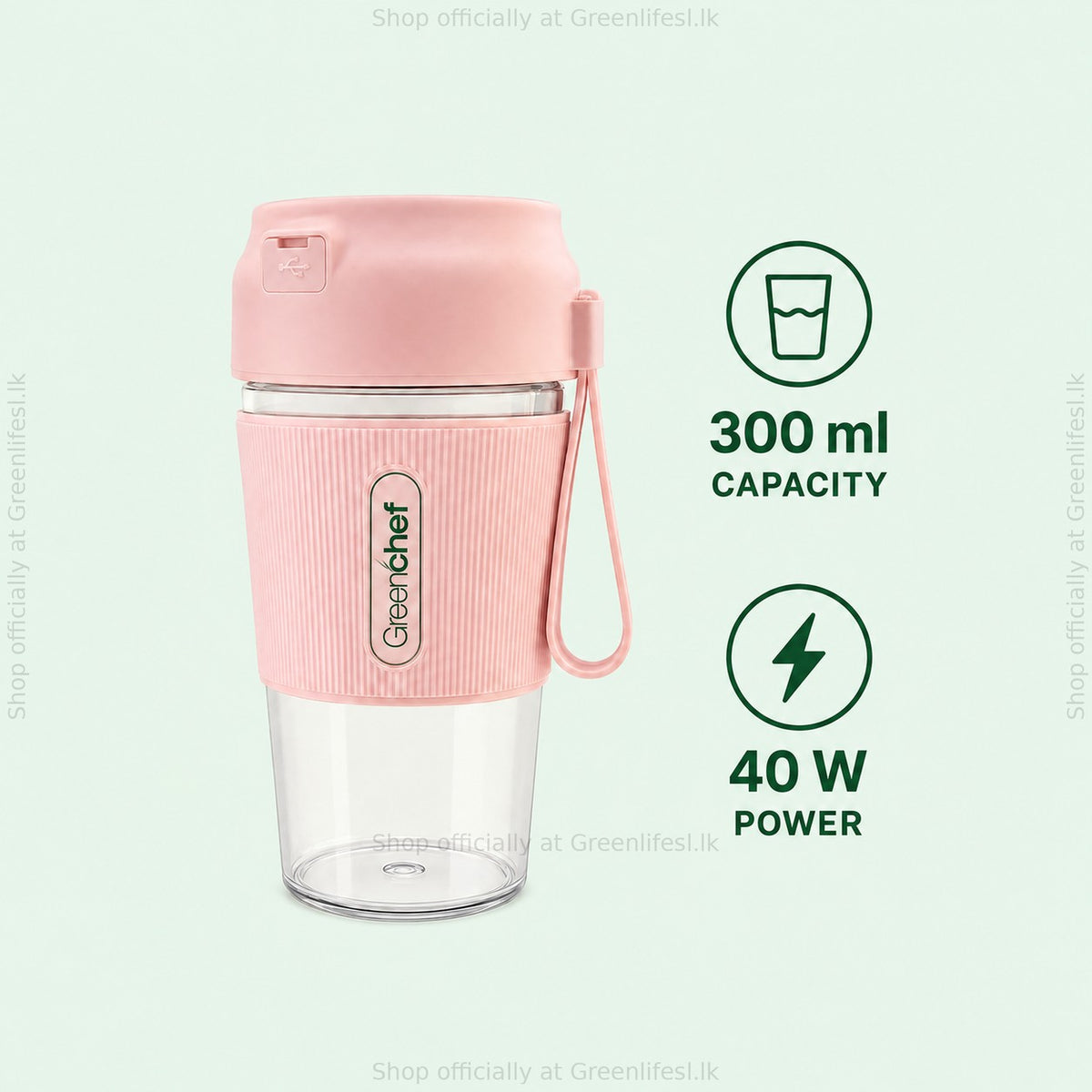 GreenChef Pulse wireless portable blender, 300 ml capacity and 40 W power