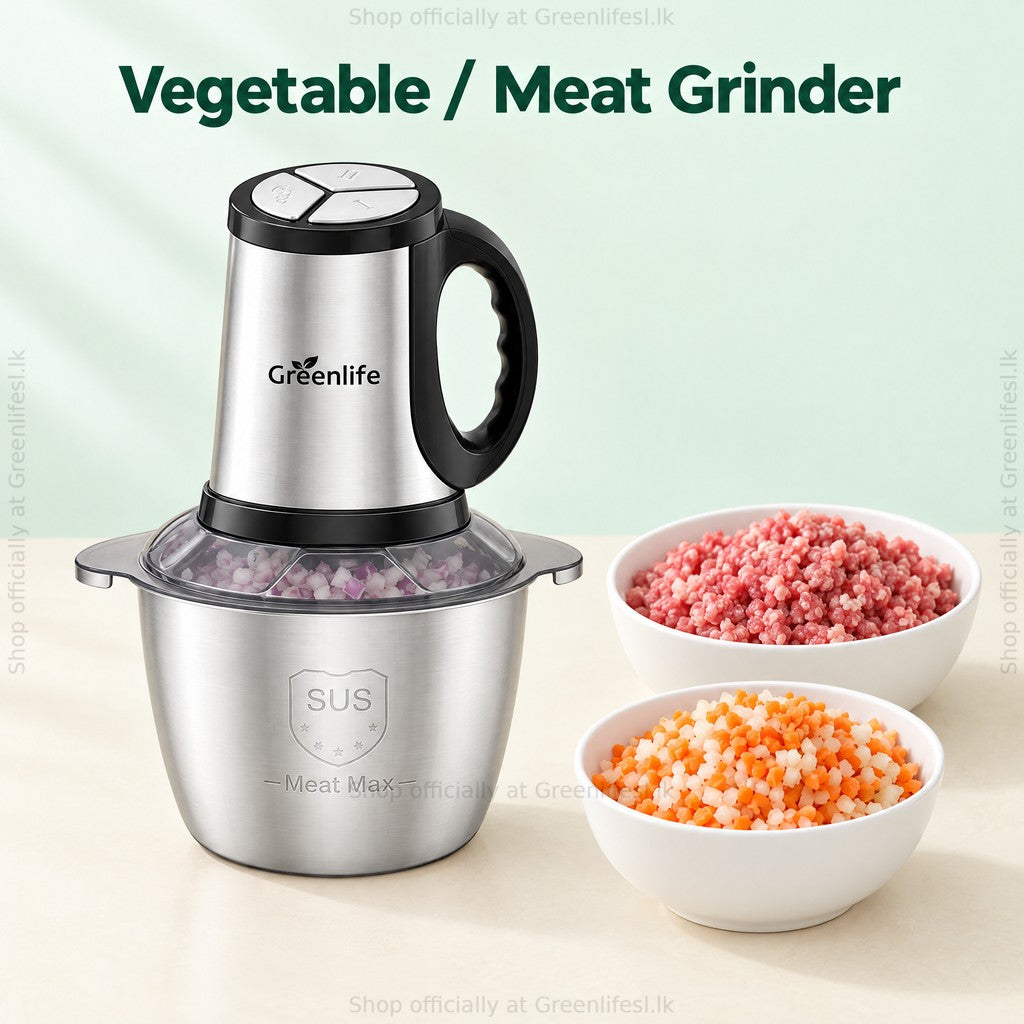 Greenlife 300W 3L electric food chopper as a vegetable and meat grinder with minced meat and diced carrot