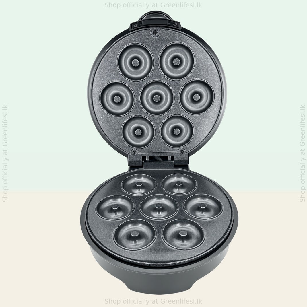 Greenlife electric doughnut maker 750W fully open, 7 doughnut moulds on each plate