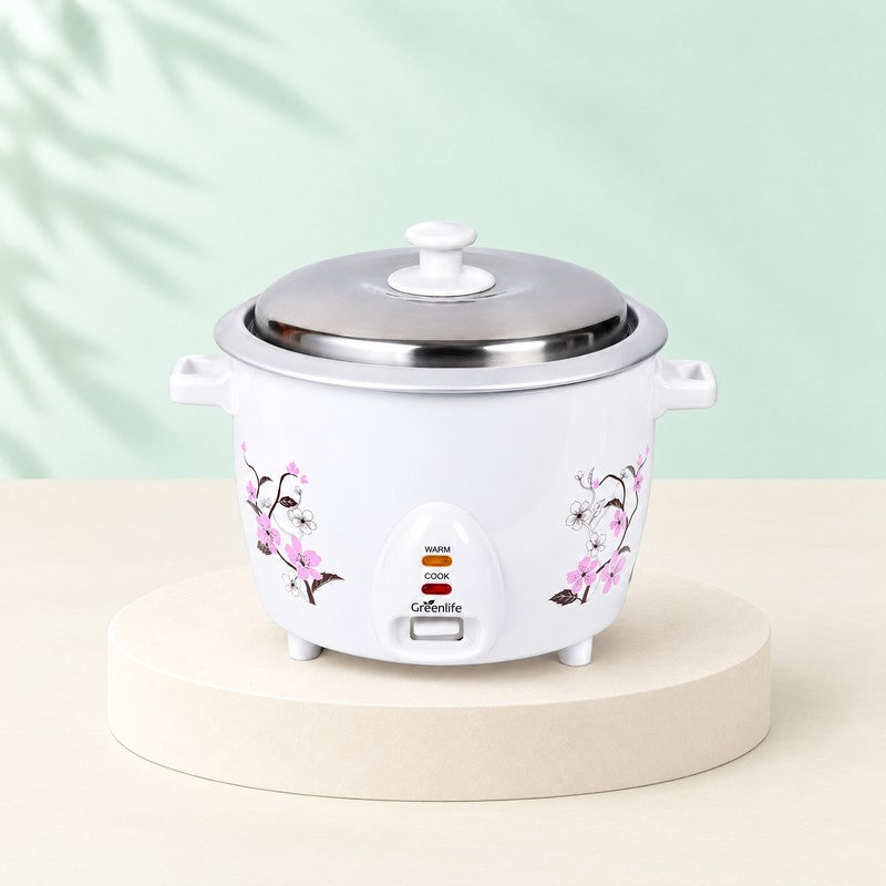 Green Life automatic rice cooker with floral print