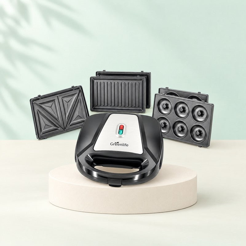 Greenlife sandwich maker with grill, sandwich and doughnut plates