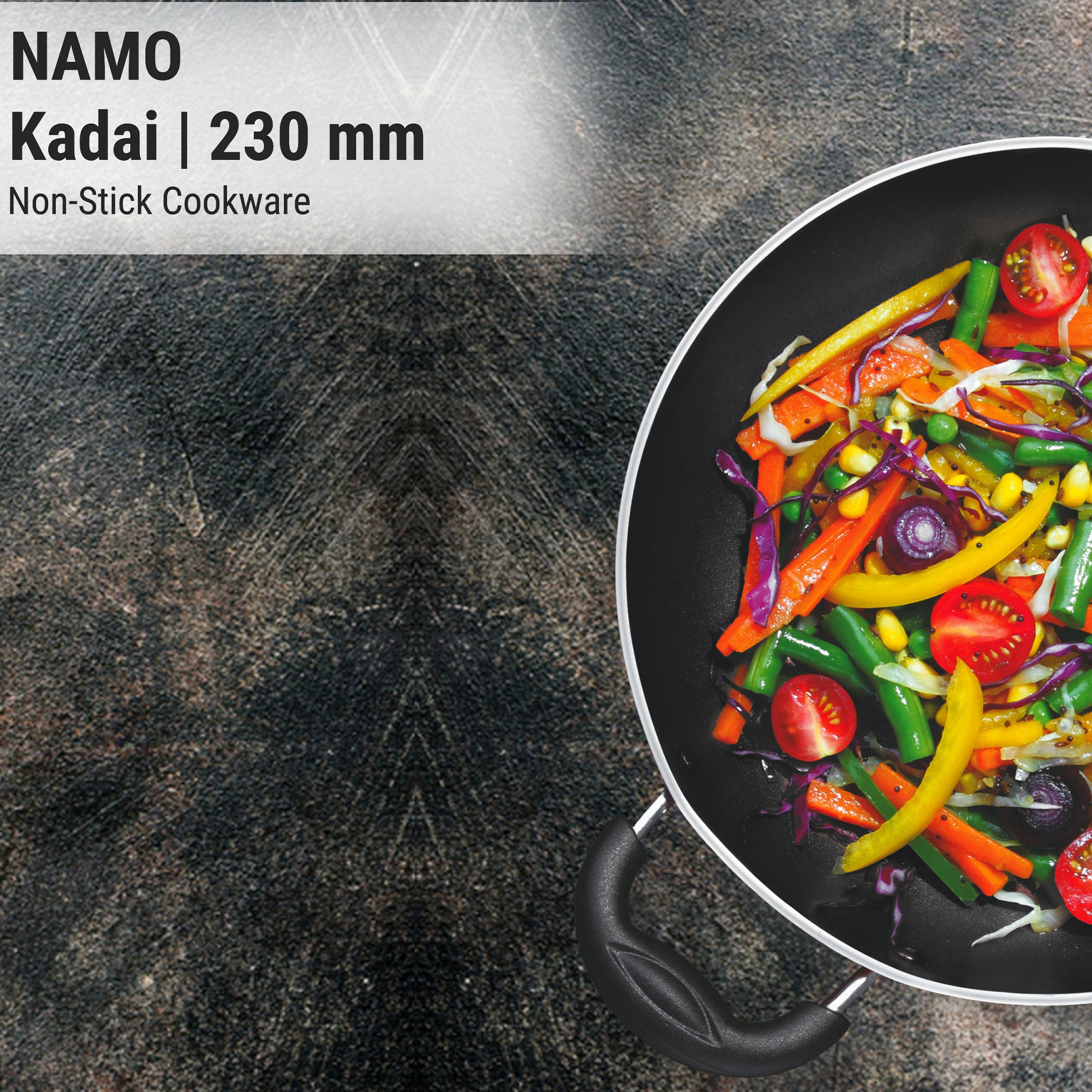 GreenChef Namo Kadai non-stick aluminum cookware with stainless steel lid - side view