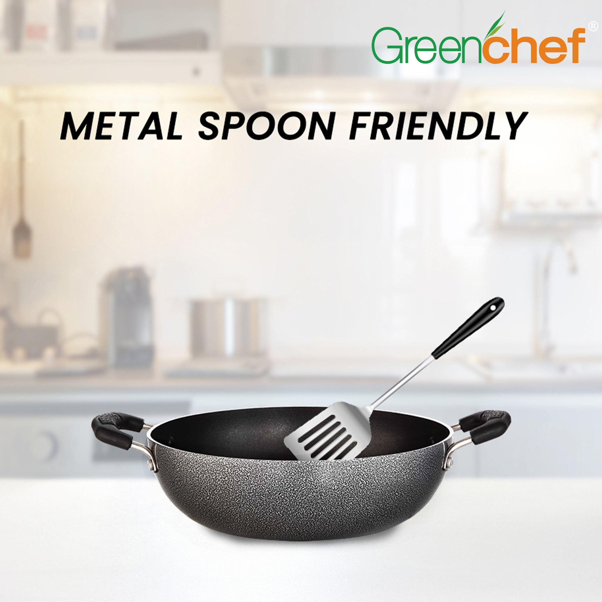GreenChef Namo Kadai with stainless steel lid showing both 230mm and 260mm sizes - top view