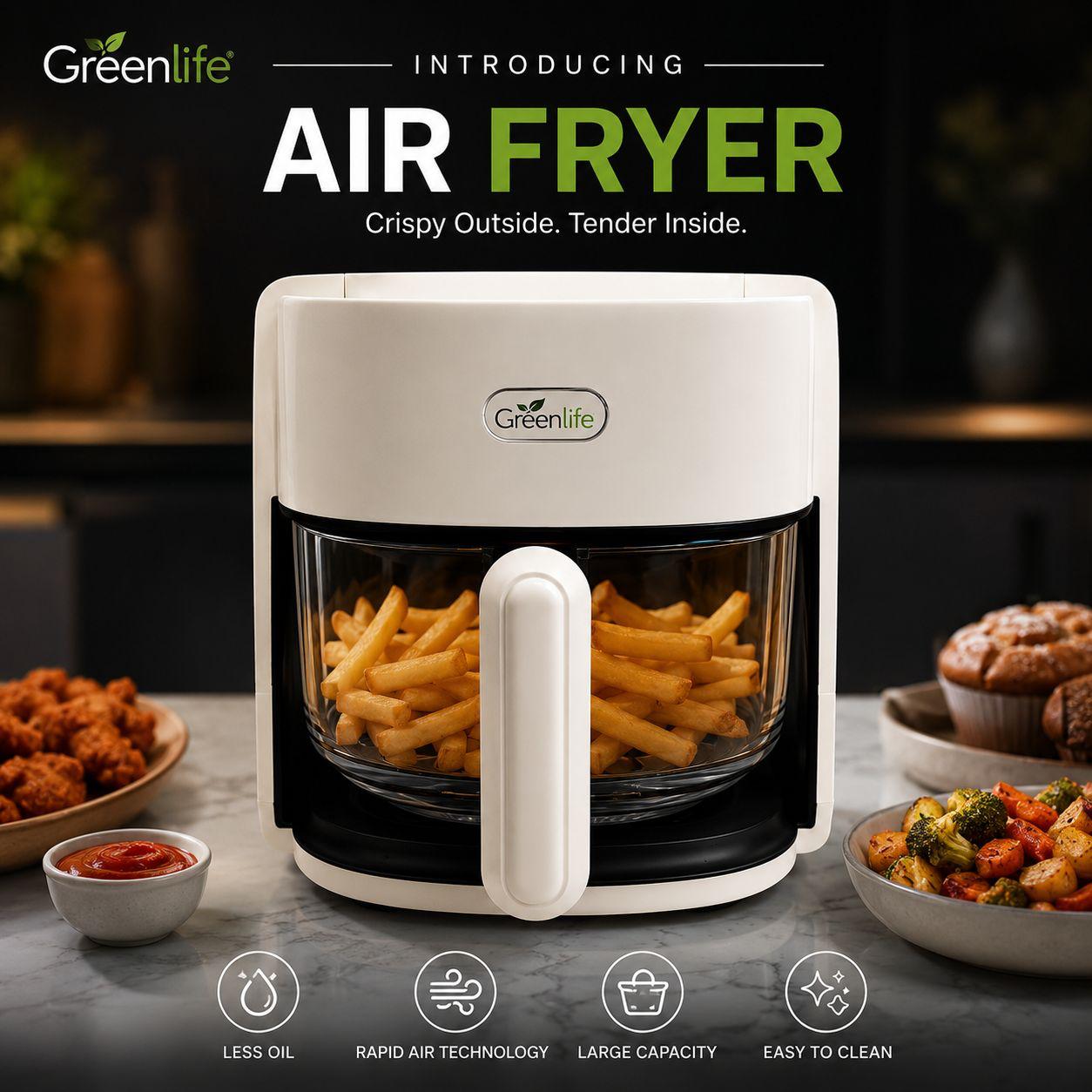Greenlife Glass Air Fryer 4.5L Sri Lanka | 1200W 360° Visual Air Fryer