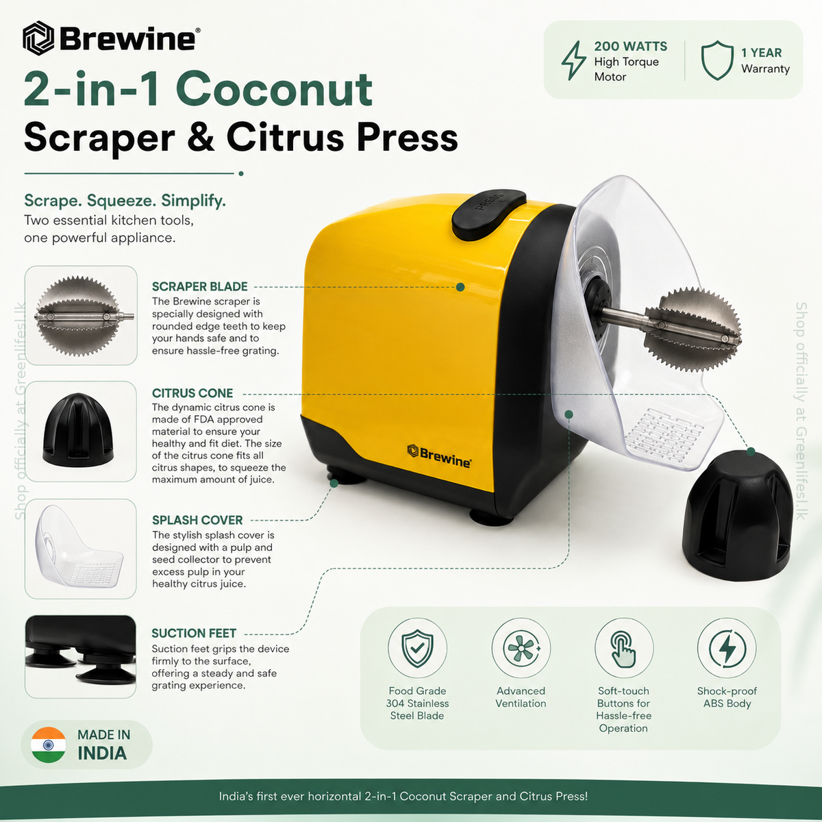 Brewine 2-in-1 Coconut Scraper & Citrus Press