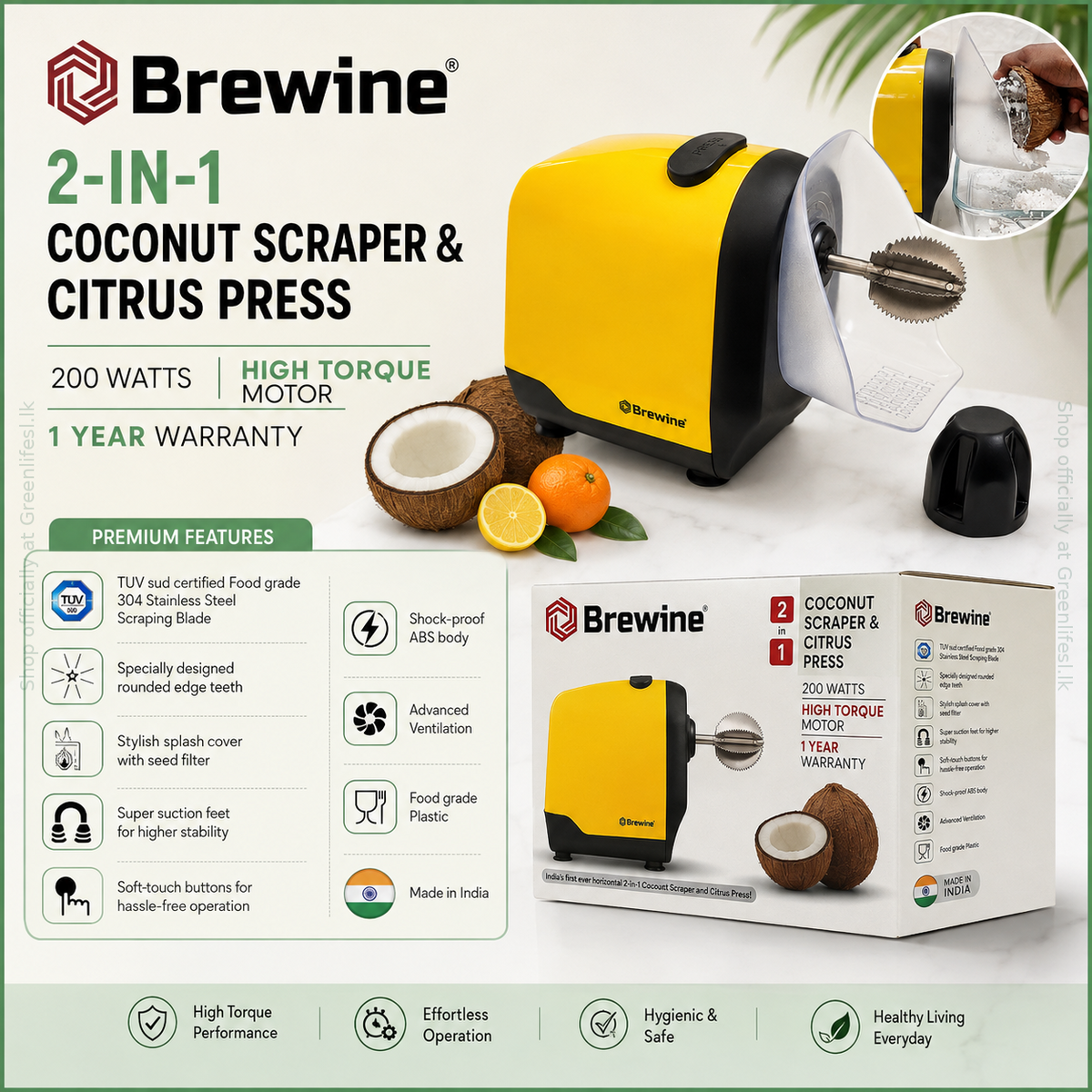 Brewine 2-in-1 Coconut Scraper & Citrus Press