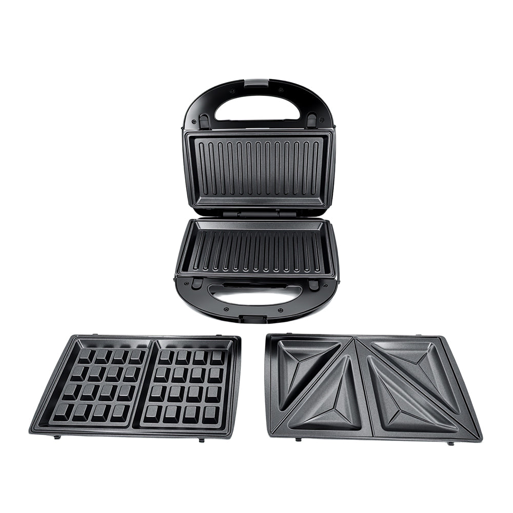Set of three interchangeable non-stick plates for sandwich, waffle, and grilling by Greenlife.
