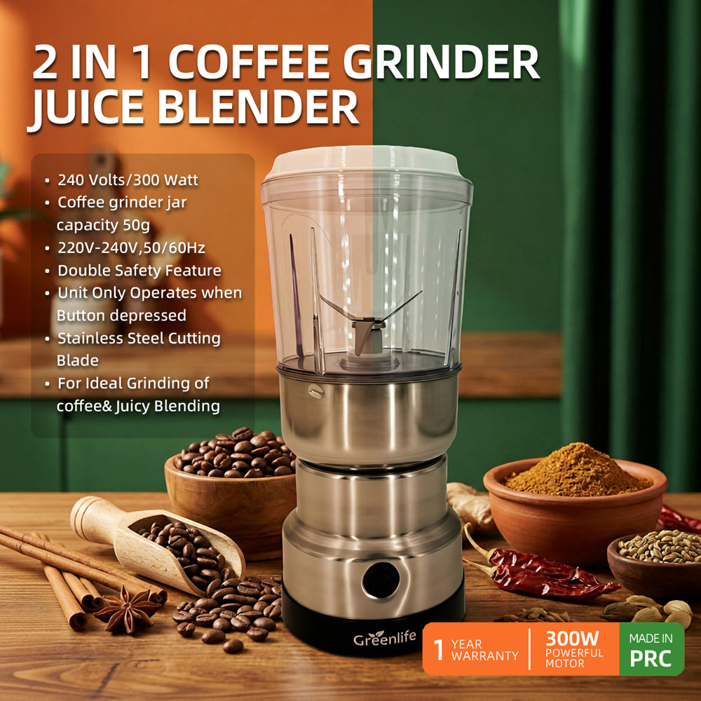 Electric spice and coffee bean grinder Sri Lanka showing grinding jar with cinnamon and star anise.