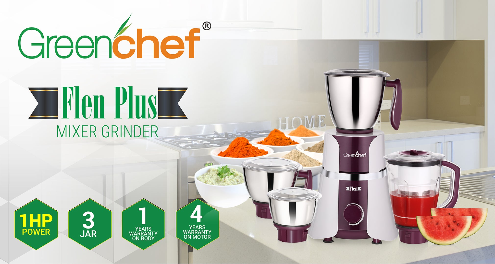 GreenChef Mixer Grinder Flen Plus 1HP 3 Jars with Juicer Jar - Complete Kitchen Solution Sri Lanka