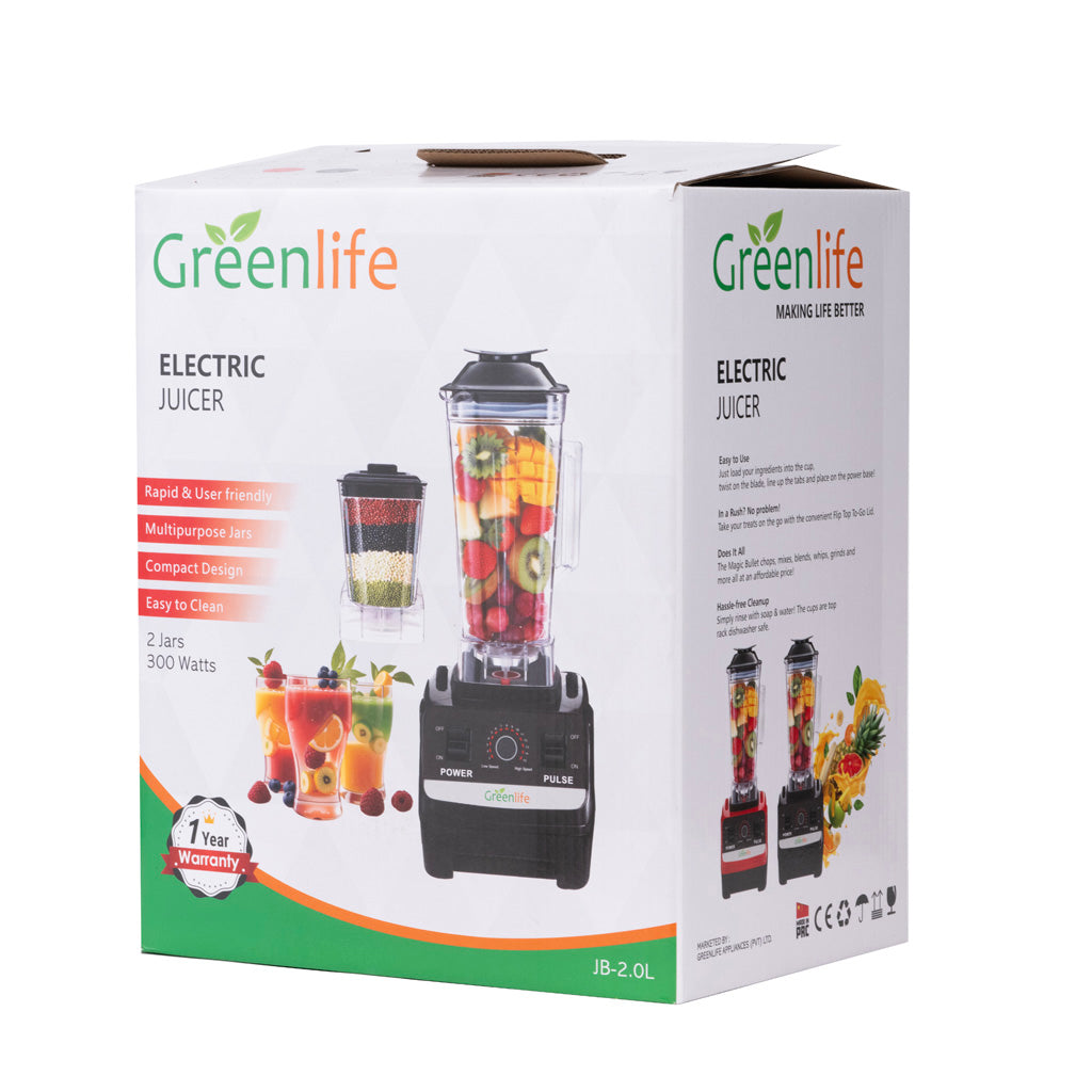 Green Life 300W Electric Juicer Blender side angle view showing compact design, official distributor in Sri Lanka