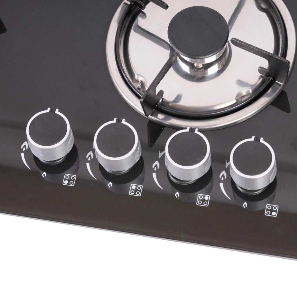 Side angle view of Green Life 4-burner gas hob showing slim profile and tempered glass surface