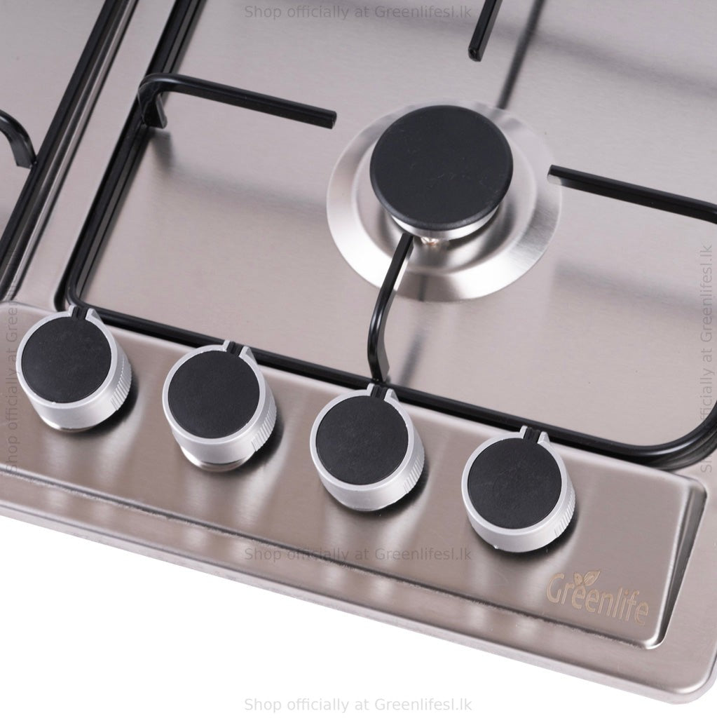 Green Life 4-burner stainless steel gas hob control knobs close-up