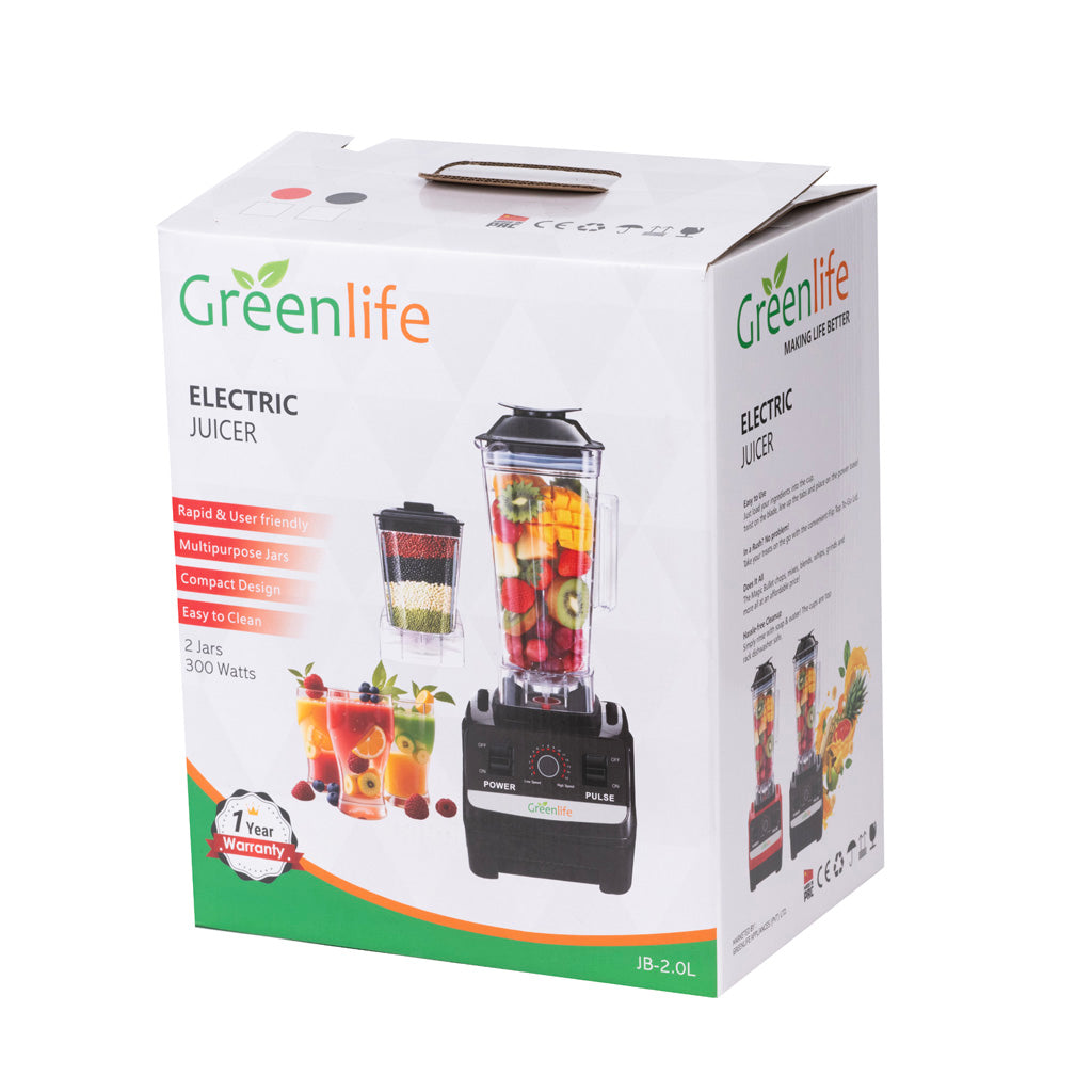 Green Life Electric Juicer Blender 300W main product view with 2 jars for smoothies and juices, available in Sri Lanka from Greenlifesl.lk
