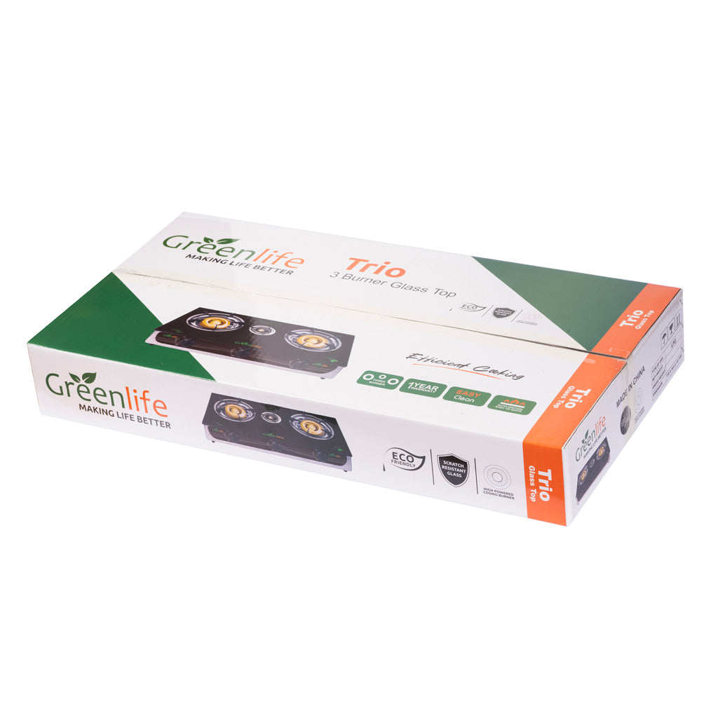 Green Life Glass Top 3-Burner Gas Stove Sri Lanka - Main Product View with Sleek Design