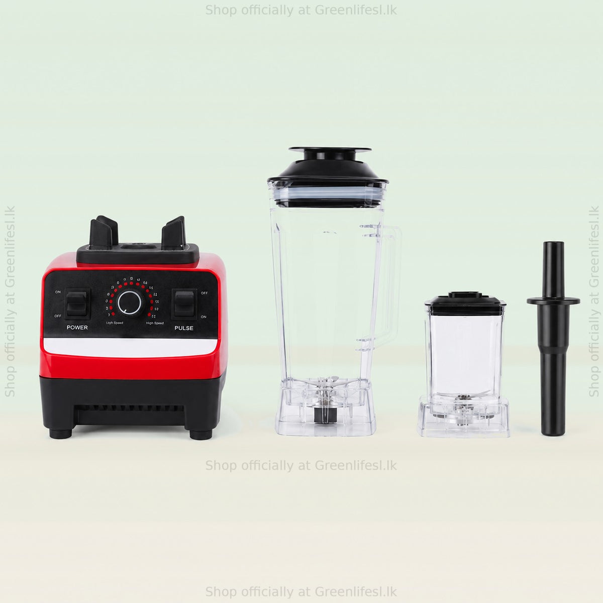 Green Life electric juicer blender 300W parts: motor base, main jar, multipurpose jar and tamper