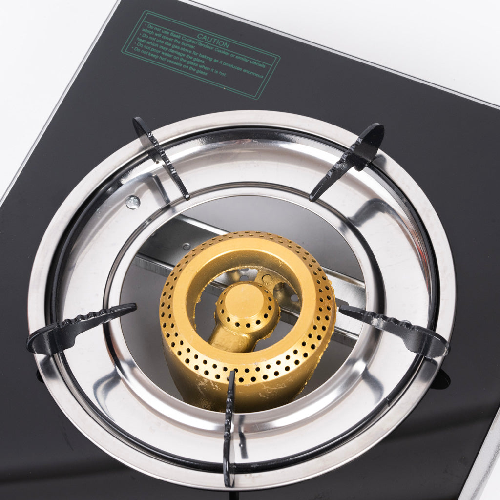 Green Life Single Burner Gas Stove Side View - Compact Design with Brass Burner and Glass Top