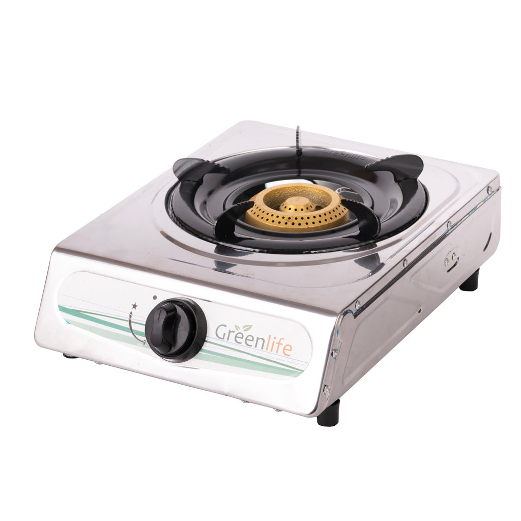 Green Life Single Burner Gas Stove - Toughened Glass Top Detail View - Compact Kitchen Appliance
