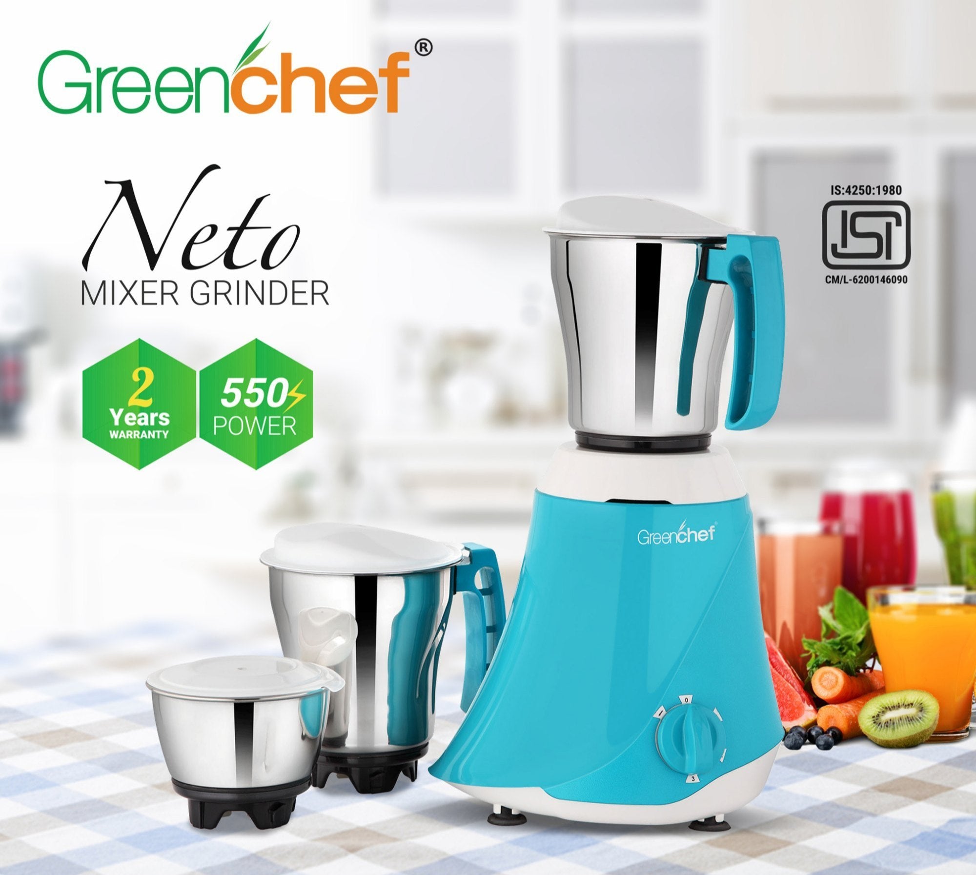 GreenChef 3 jars mixer grinder 550W-1HP Sri Lanka - complete kitchen solution by authorized importer Greenlifesl.lk