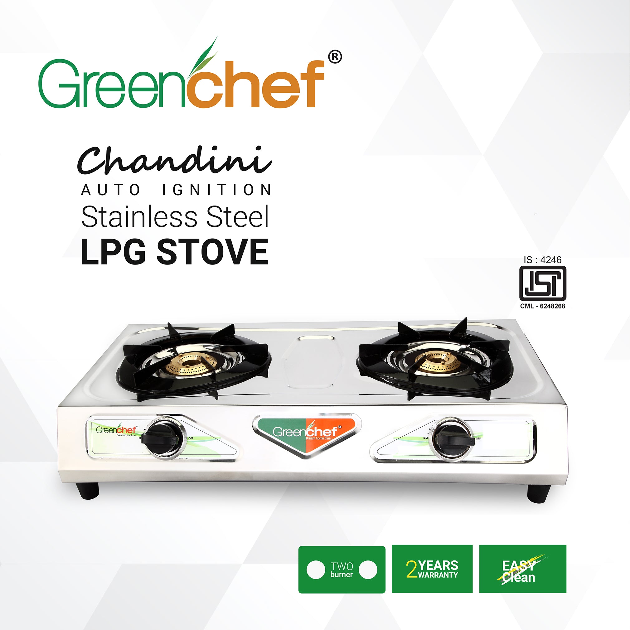 GreenChef LPG stove Chandini 2 burner auto ignition Sri Lanka - premium gas cooker by authorized importer Greenlifesl.lk