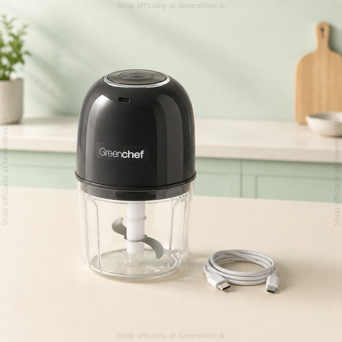 GreenChef Chopster wireless mini chopper 350ml with its USB charging cable