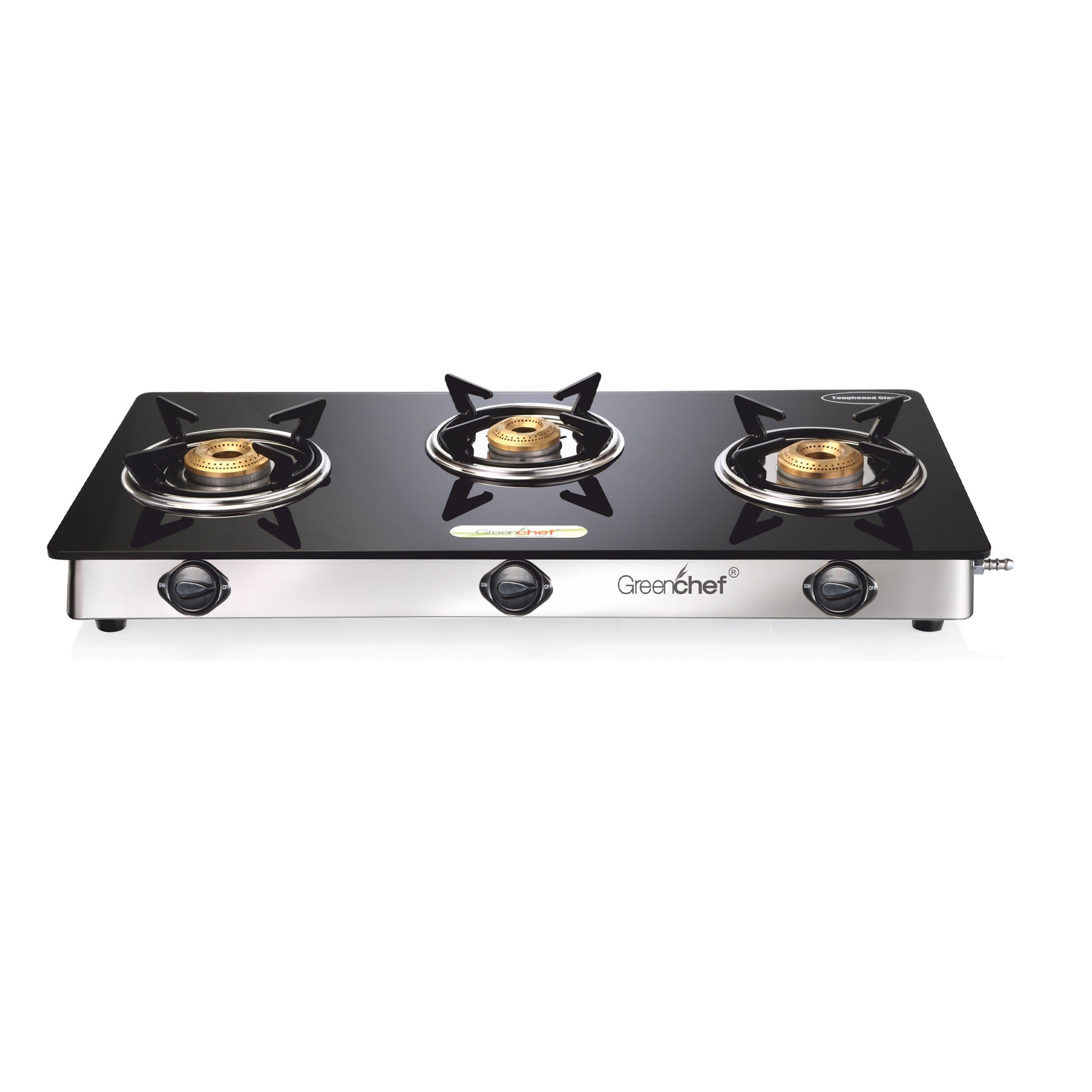Sturdy pan supports on GreenChef Elite 3 burner gas stove Sri Lanka - stable cooking for all cookware