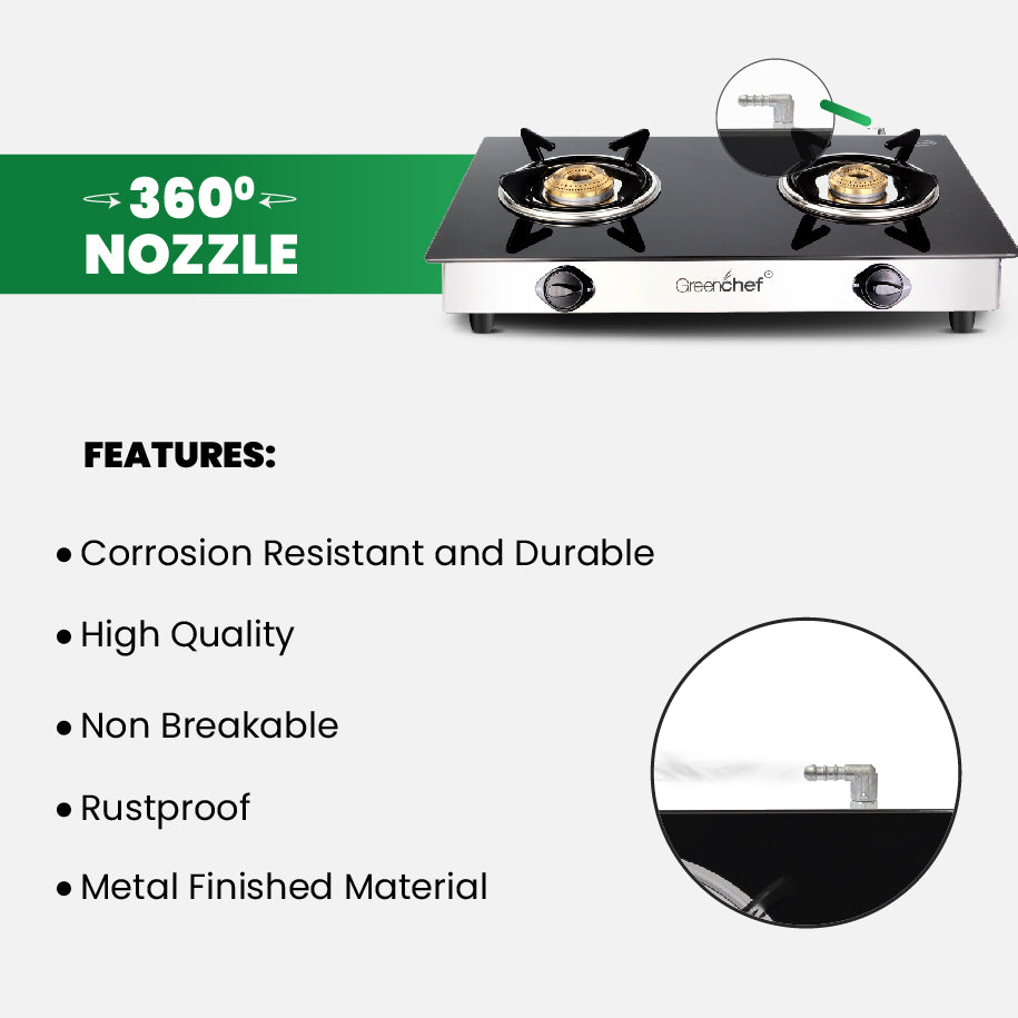 360 nozzle features GreenChef Elite 3 burner gas cooker Sri Lanka with brass burners for reliable family cooking
