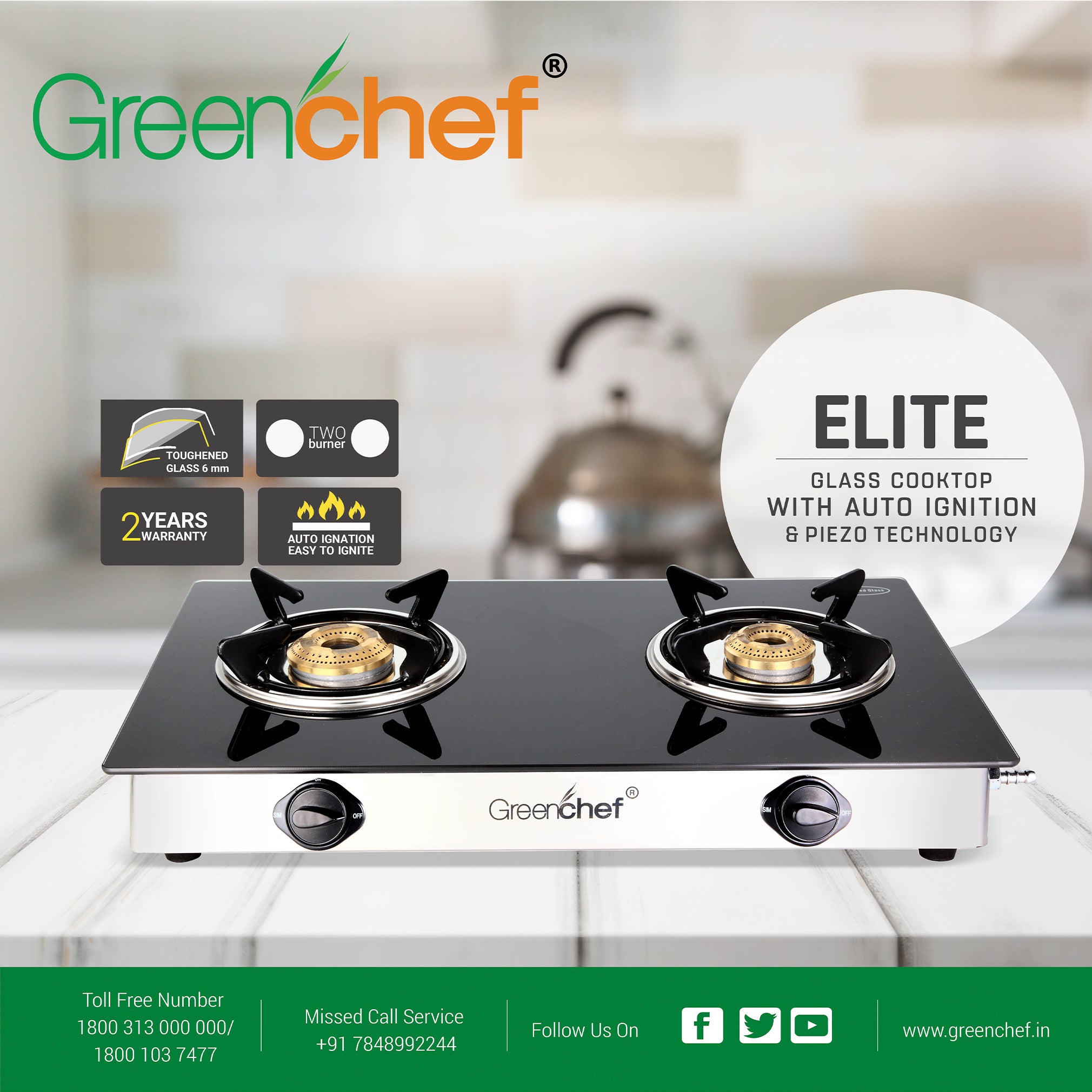 GreenChef Elite auto ignition gas stove 2 burner - best gas stove Sri Lanka by authorized importer Greenlifesl.lk"
