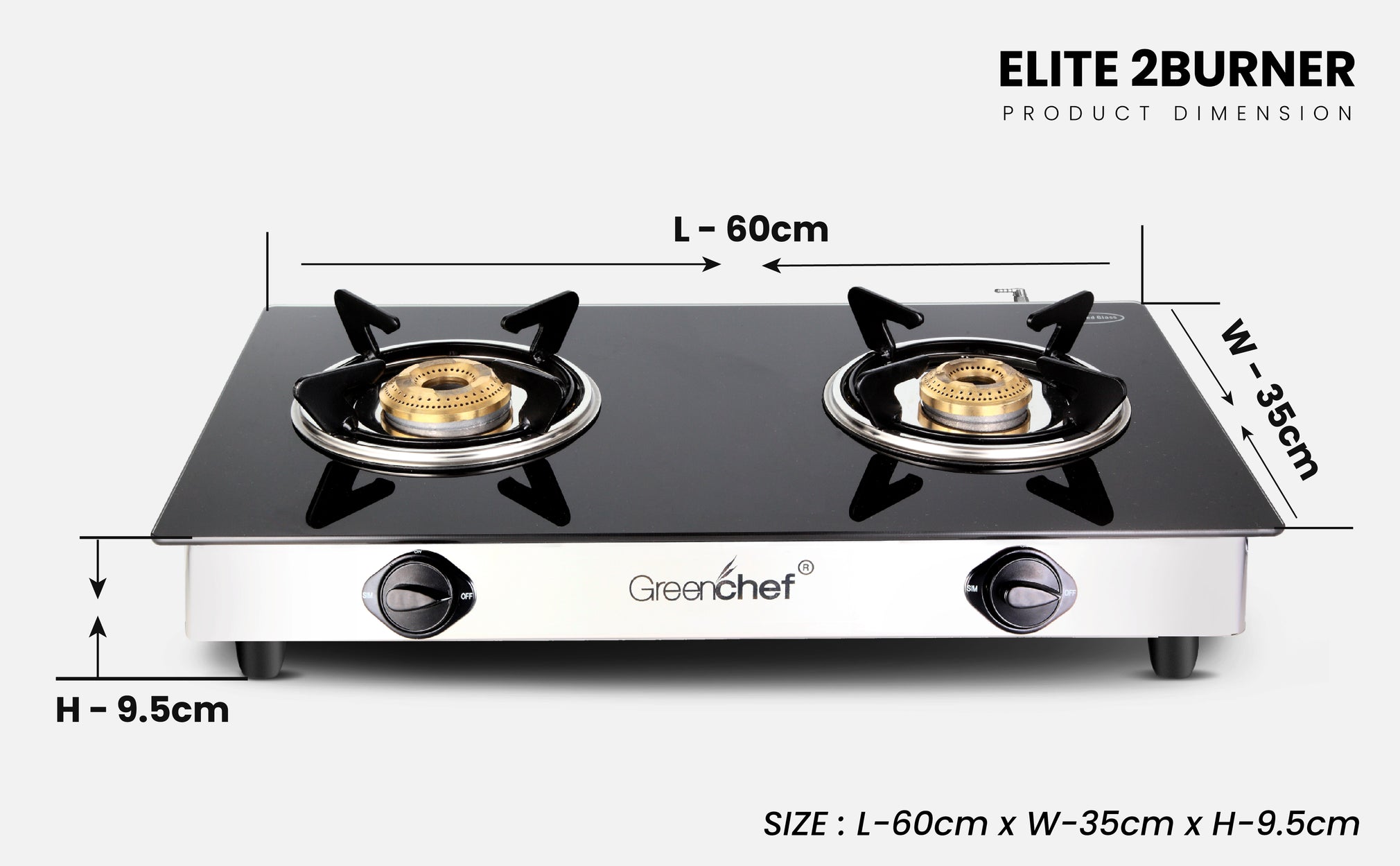 Full view GreenChef Elite gas stove Sri Lanka with brass burners for reliable daily use