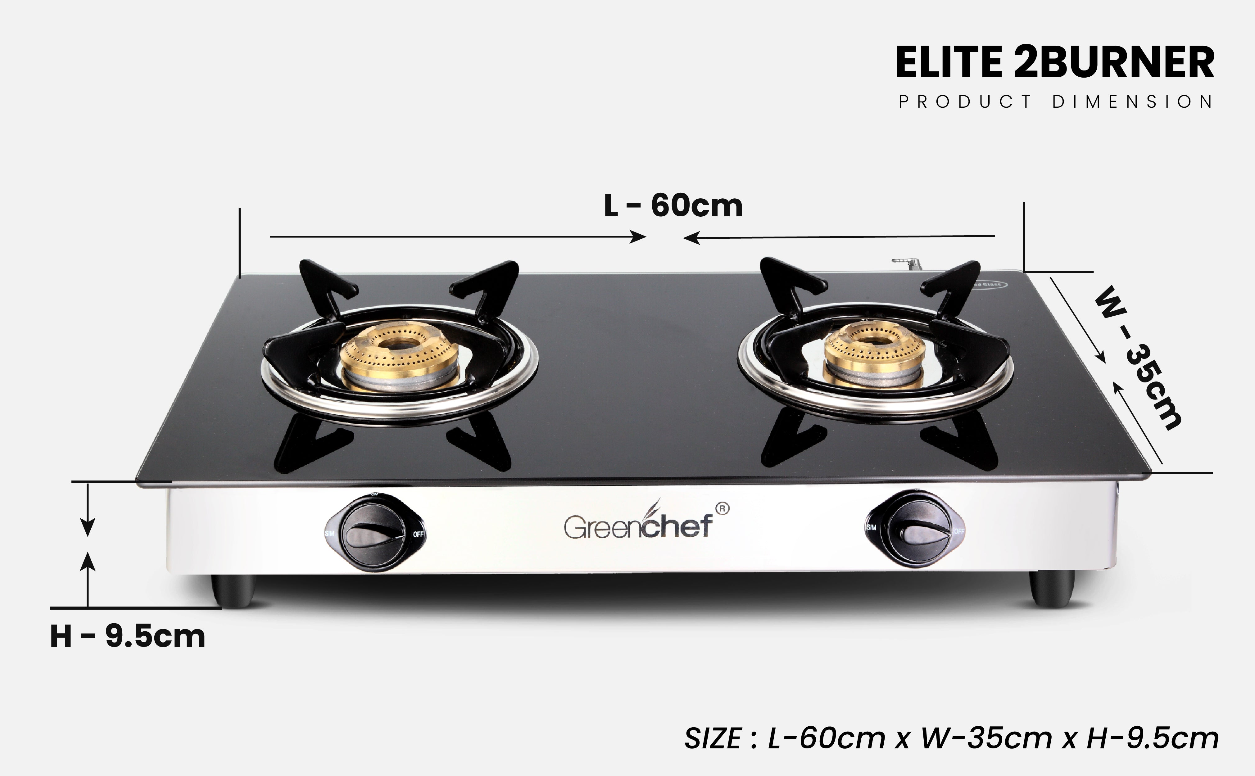 Full view GreenChef Elite gas stove Sri Lanka with brass burners for reliable daily use