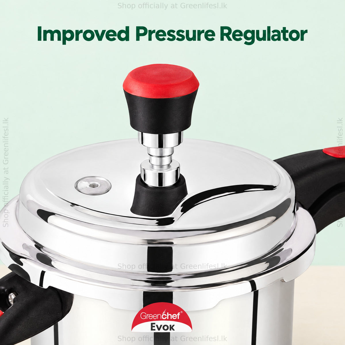 GreenChef Evok 12L commercial pressure cooker, improved pressure regulator close-up