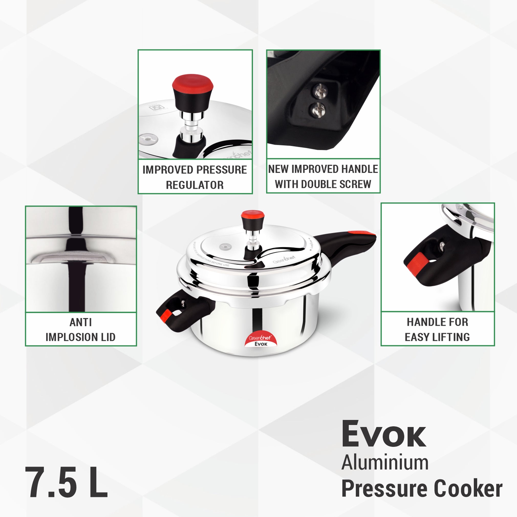 Large 7.5L capacity of GreenChef Evok pressure cooker - perfect for Sri Lankan family meals and bulk cooking