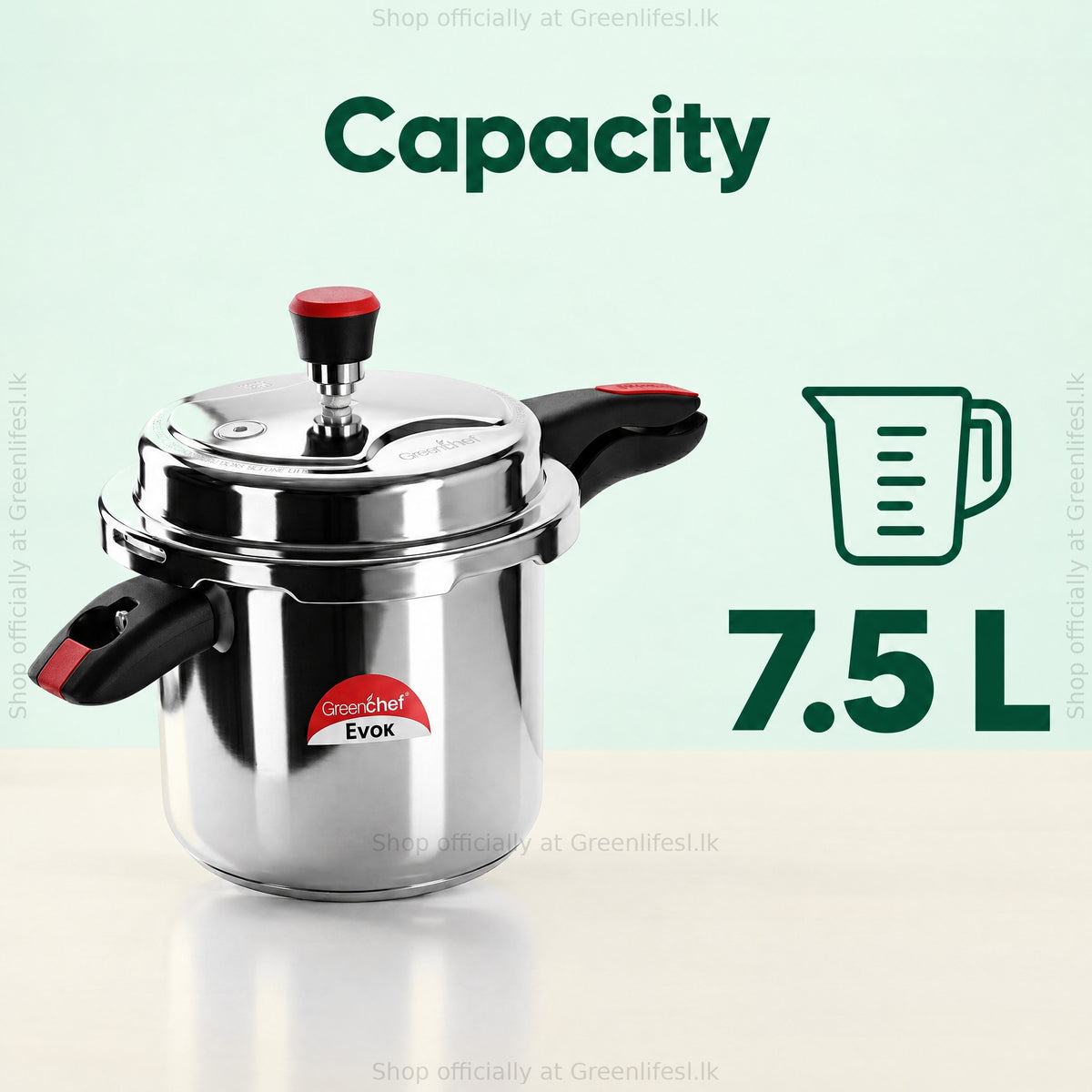 GreenChef Evok 7.5L aluminium pressure cooker, 7.5 litre capacity