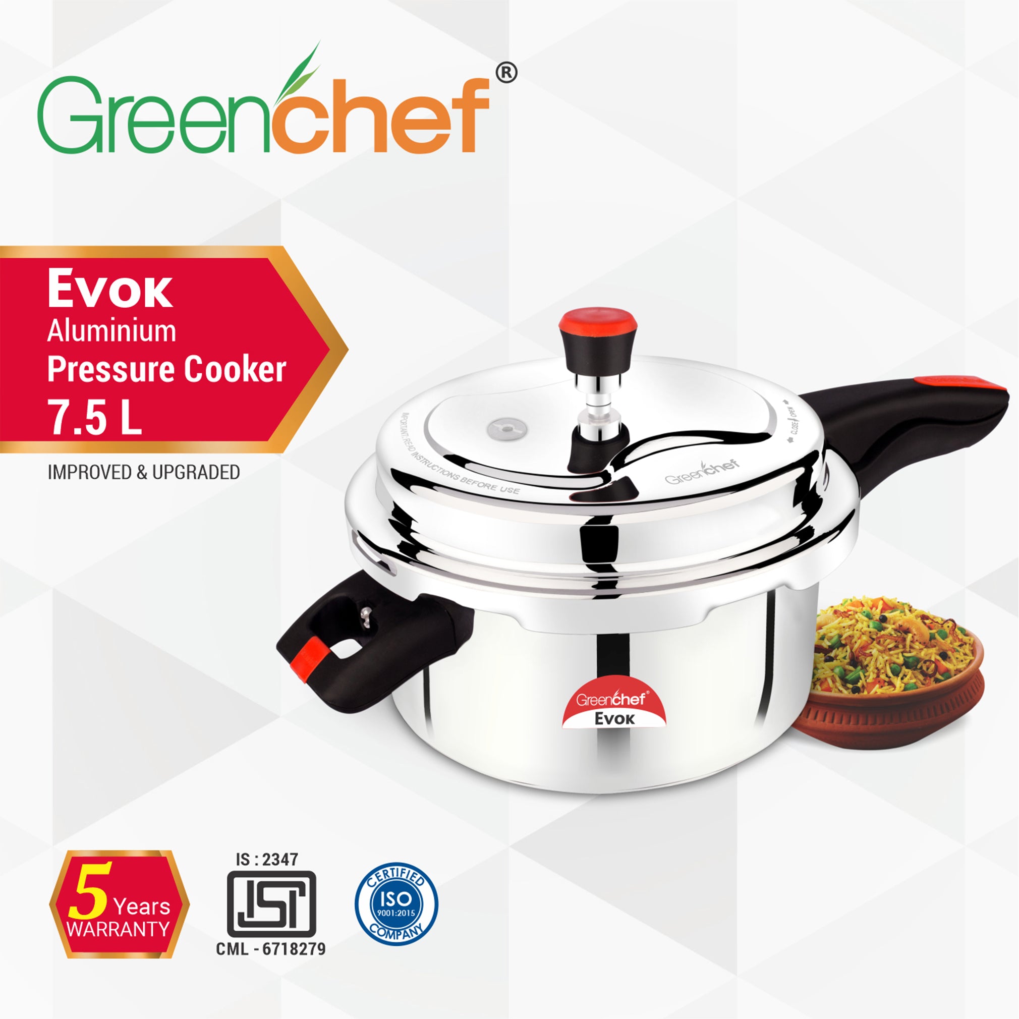 GreenChef Evok aluminium pressure cooker 7.5L Sri Lanka - large family pressure cooker by authorized importer Greenlifesl.lk