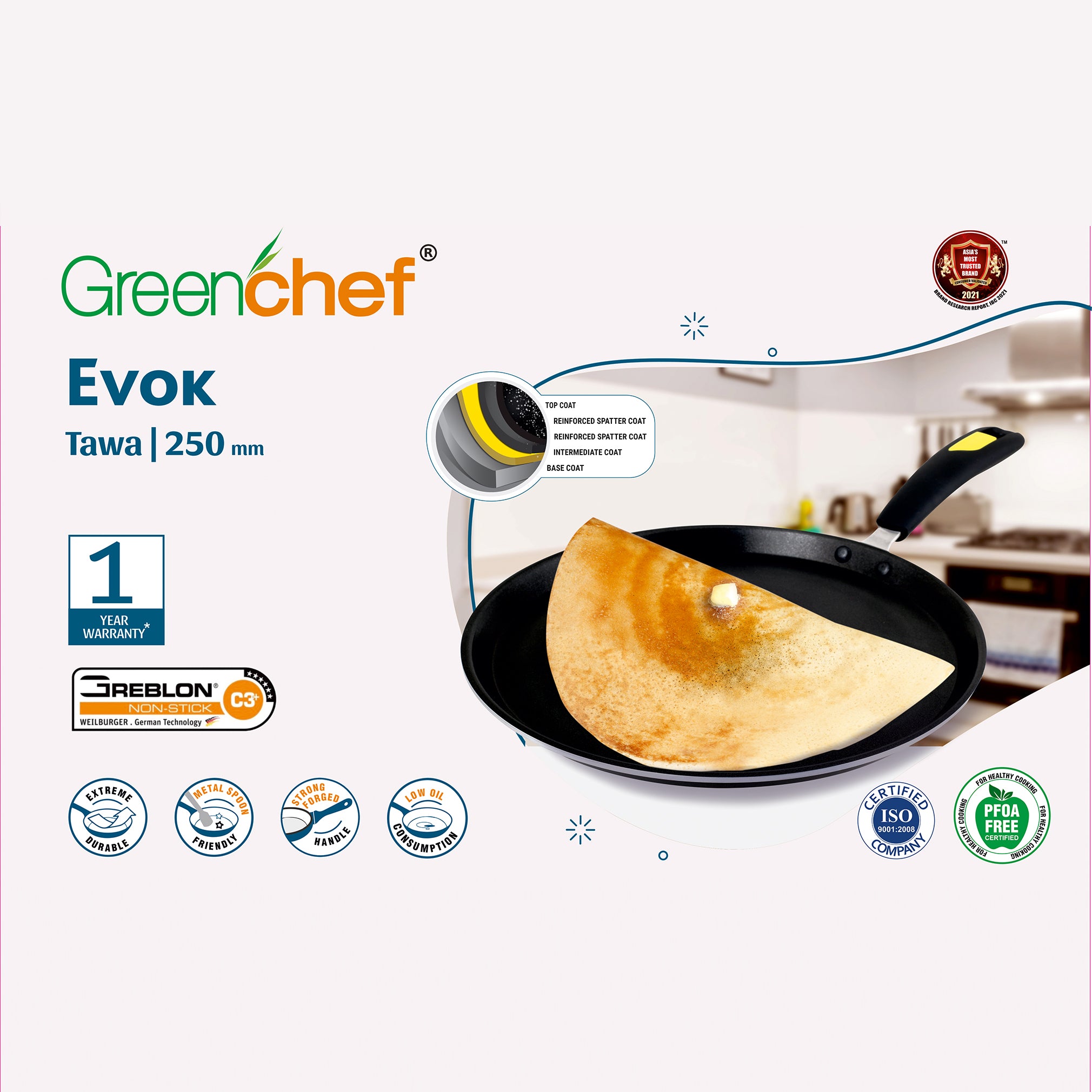 GreenChef Evok 250mm flat tawa preparing large dosas and rotis in Sri Lankan kitchen, from authorized agent Greenlifesl.lk