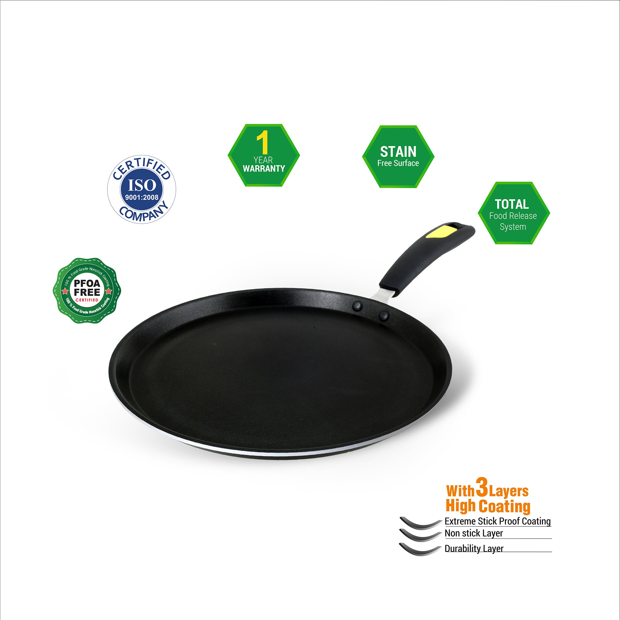 Close-up of durable non-stick coating on GreenChef Evok flat tawa, ideal for Colombo home cooking