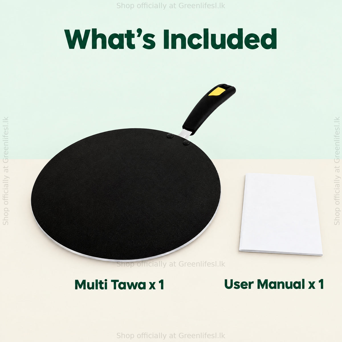 GreenChef Evok 280mm non-stick multipurpose tawa, what's included: multi tawa and user manual