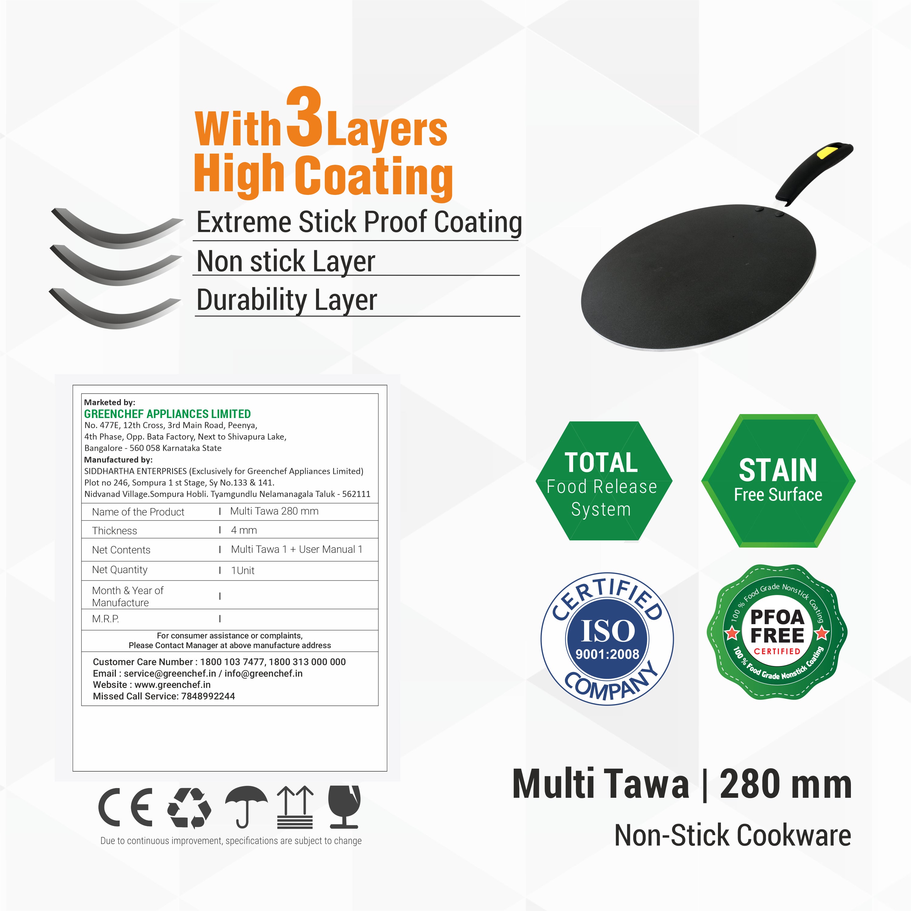 Heat-resistant bakelite handle on GreenChef Evok 280mm tawa, genuine import by Greenlifesl.lk in Sri Lanka
