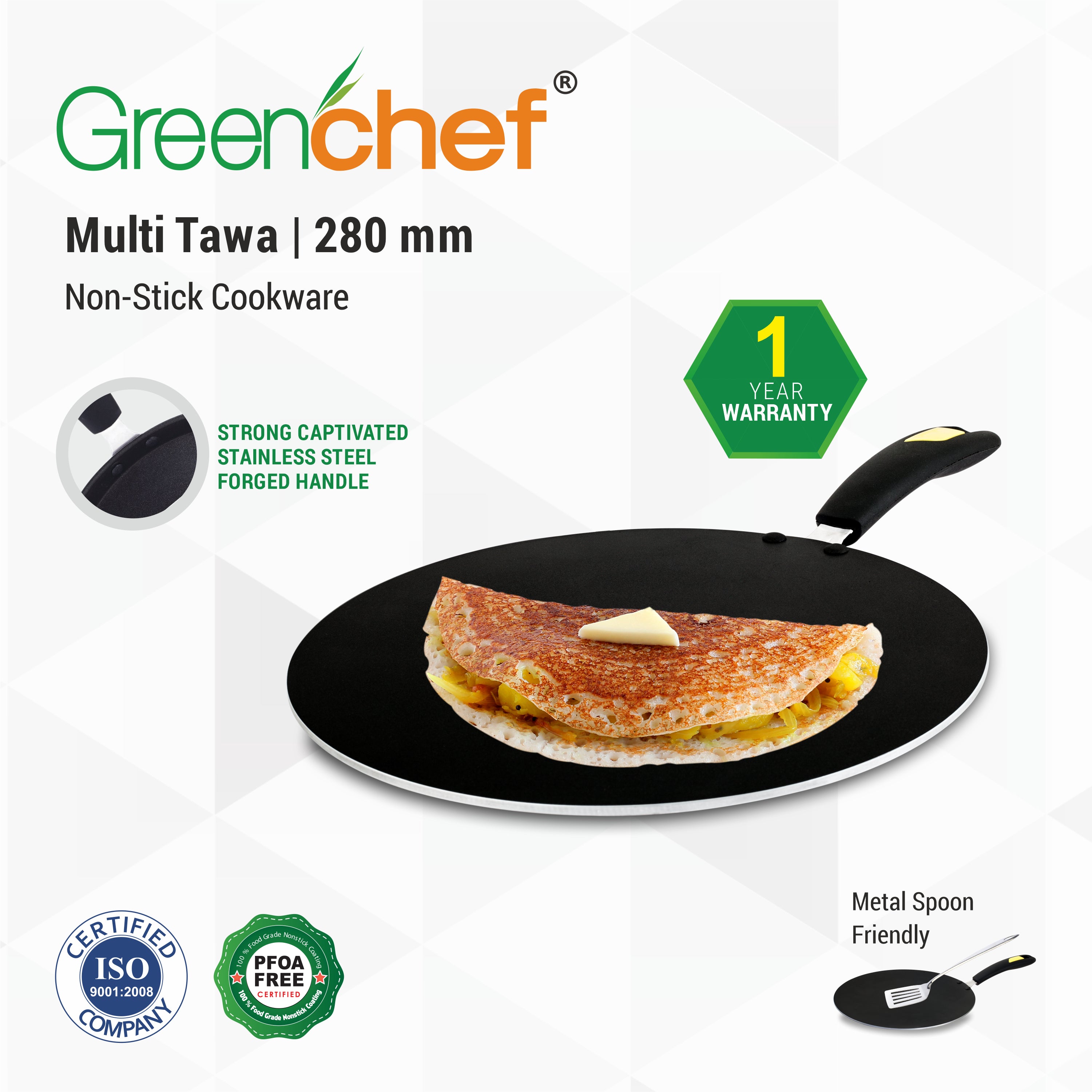 Close-up of healthy non-stick coating on GreenChef Evok multipurpose tawa, durable for Colombo kitchens